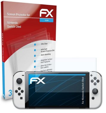 atFoliX Schutzfolie Displayschutz für Nintendo Switch Oled, (3 Folien), Ultraklar und hartbeschichtet