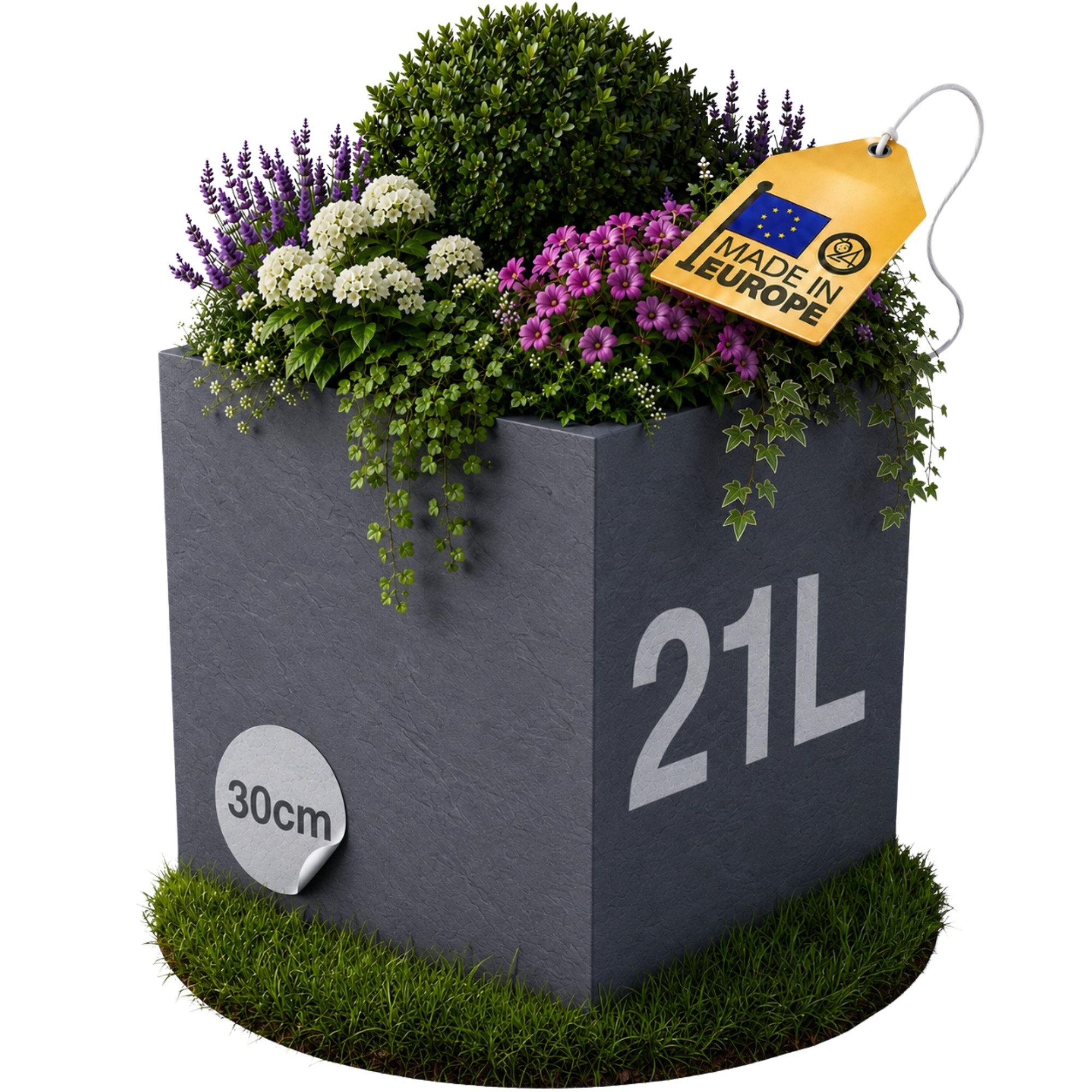 ONDIS24 Pflanzkübel Vulkan, 21L, Blumenkasten quadratisch, mit Wasserspeicher, robuster Kunststoff, UV - und witterungsbeständig