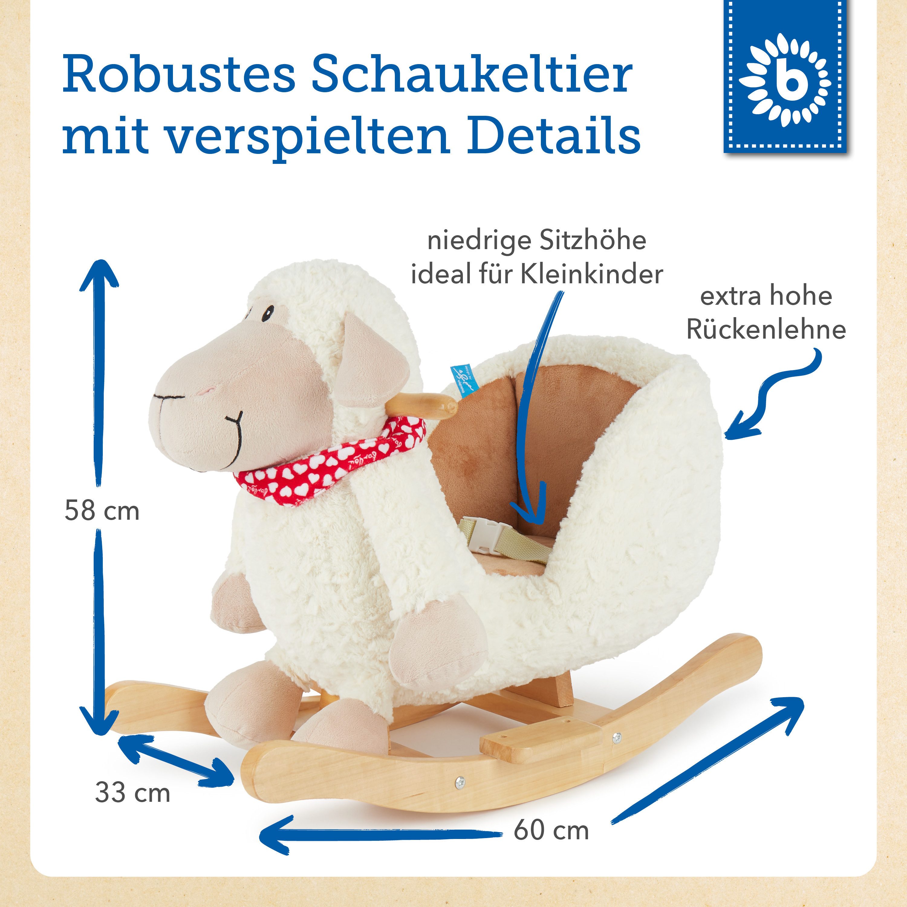 BIECO Schaukeltier Bieco Plüsch Schaukeltier Schaf Kinder – Bild 5 von 5