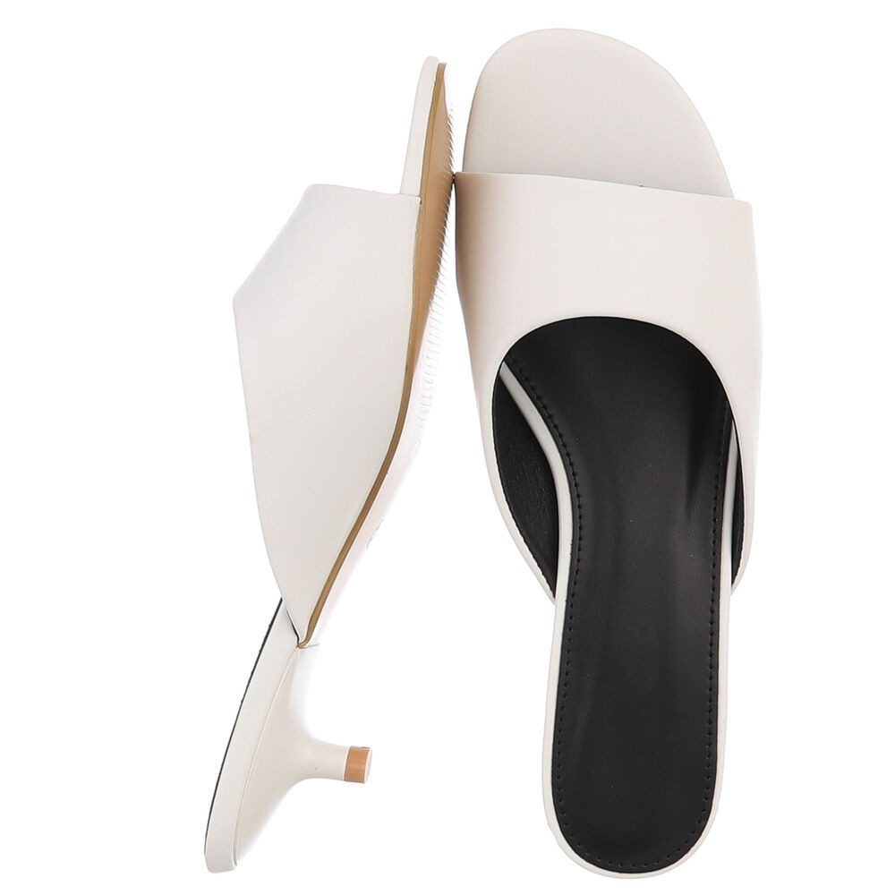 Ital-Design Damen Mules mit Blockabsatz und offener Spitze Pantolette (91849312) Pfennig-/Stilettoabsatz Pantoletten in Weiß