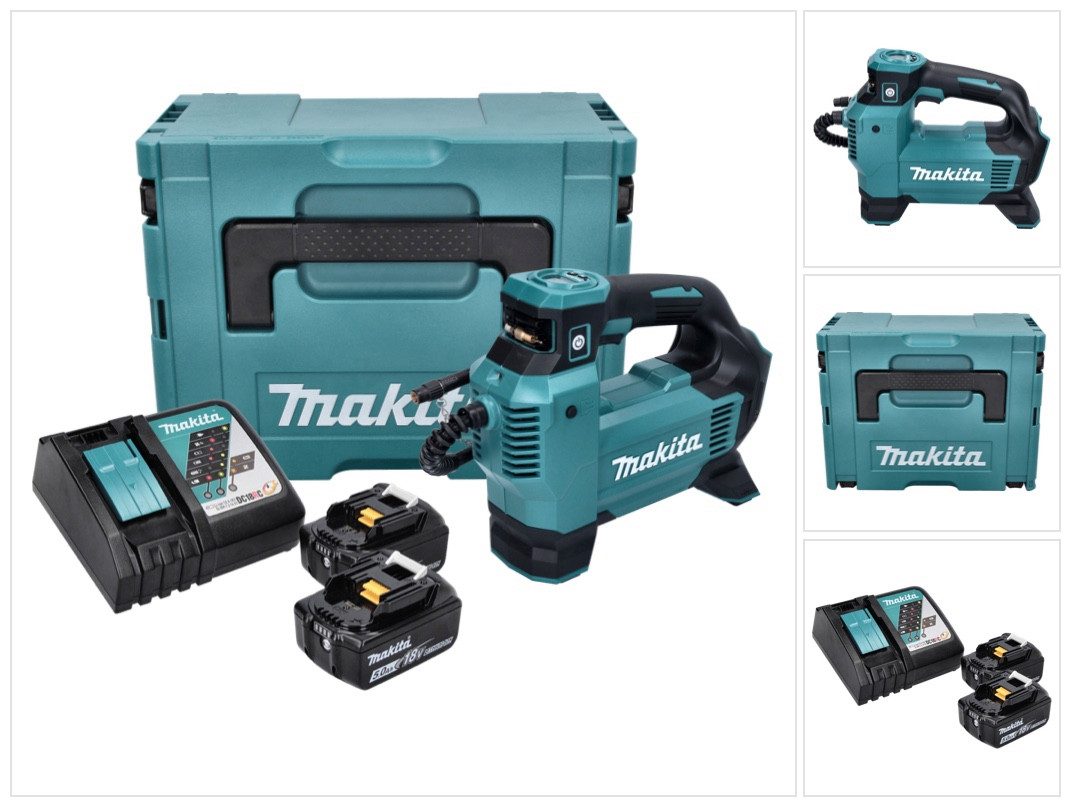Makita Akku-Handkompressor DMP 181 RTJ Akku Kompressor 18 V 11,1 bar + 2x Akku 5,0 Ah