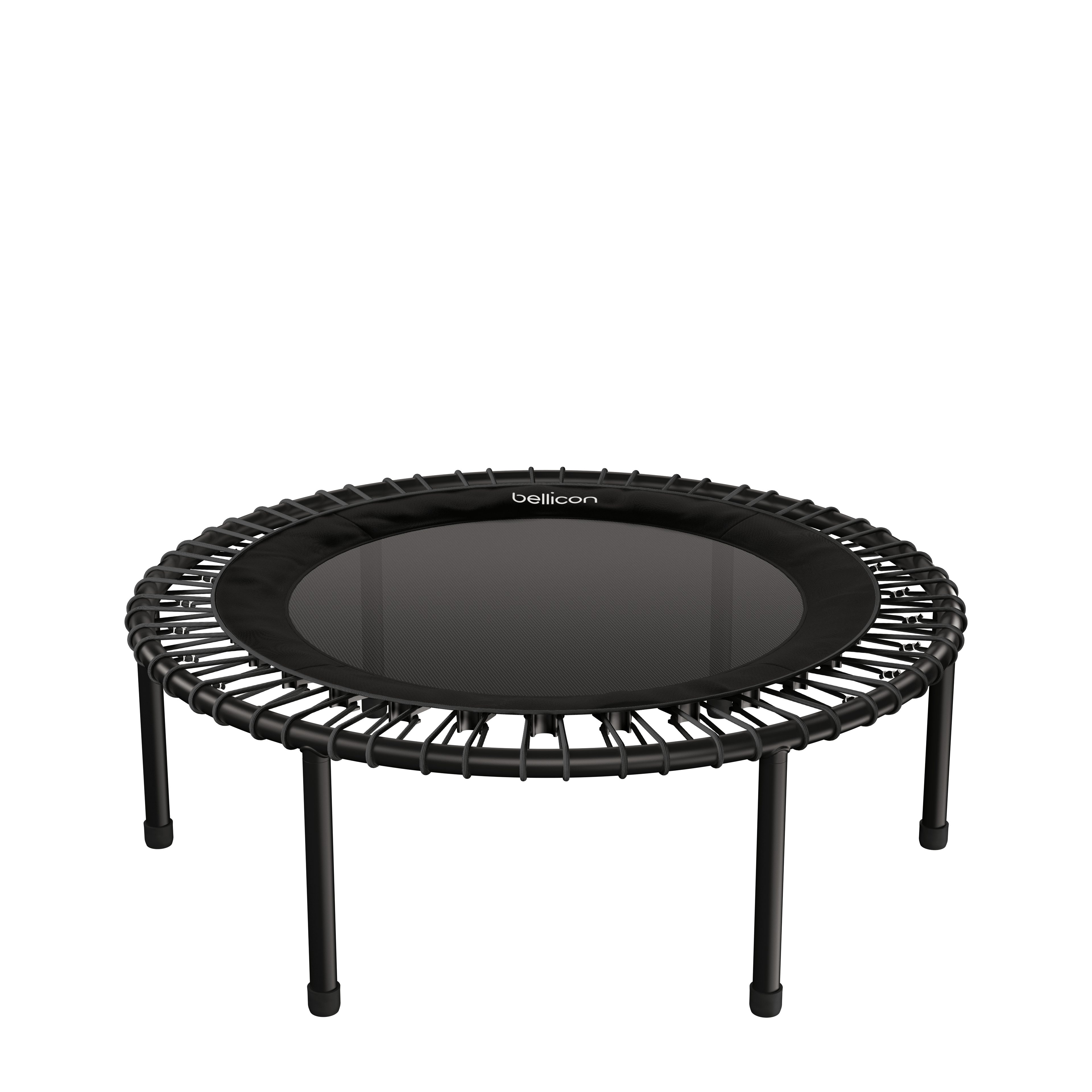 bellicon Fitnesstrampolin 100cm (Schwarz) mit Seilring-Federung bis 90kg (Medium), Praktische Klappbeine, Dreiteiliger Rahmen, Made in Germany