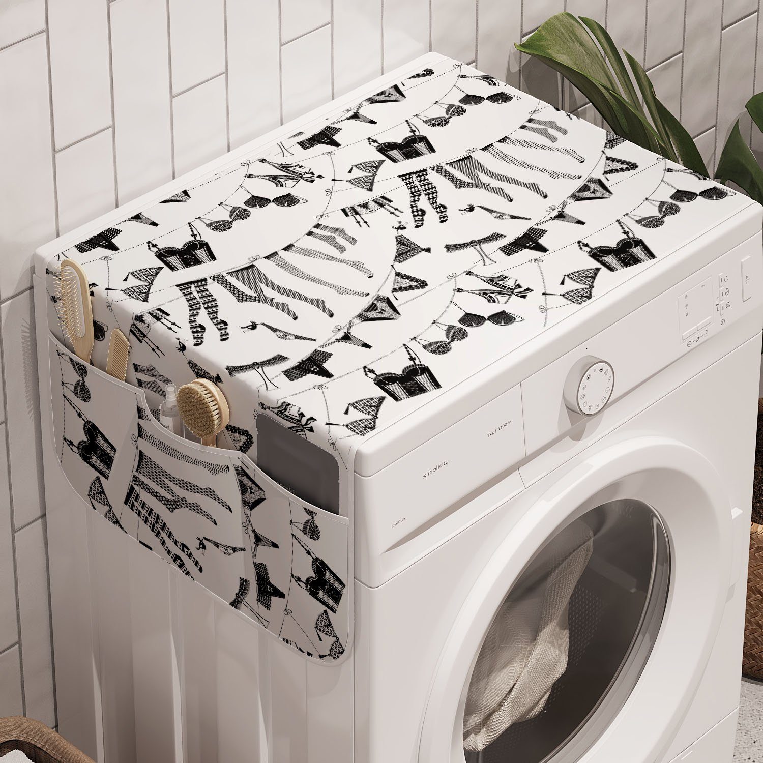 Abakuhaus Badorganizer Anti-Rutsch-Stoffabdeckung für Waschmaschine und Trockner, Feminin Wäsche auf Wäscheleine