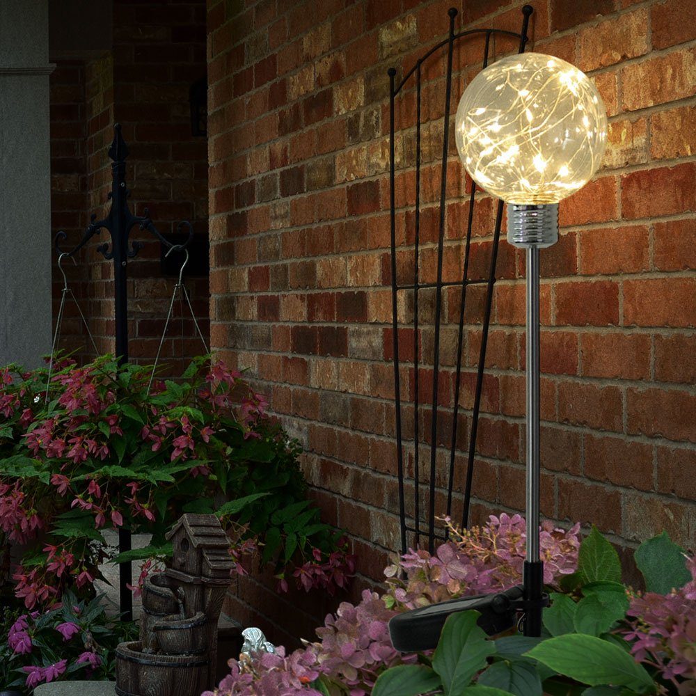 fest Steck verbaut, Warmweiß, Solar etc-shop Kugel LED Garten 2er Lichterkette Set LED Außen Lampen Gartenleuchte, LED-Leuchtmittel