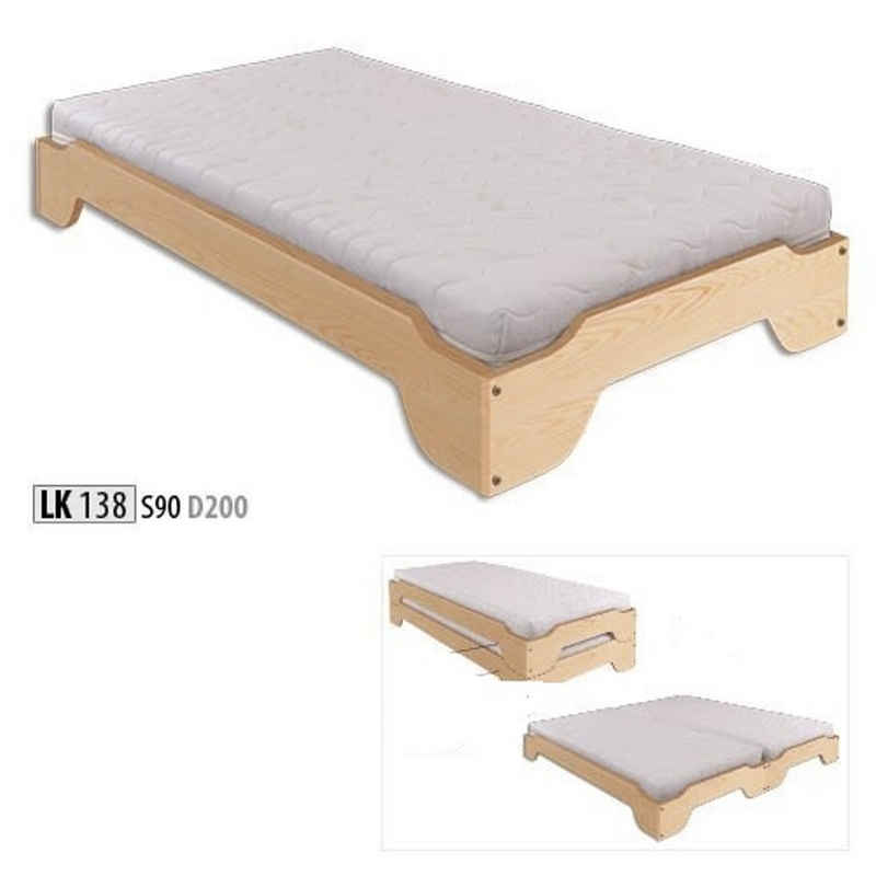 JVmoebel Holzbett, Bett Massivholz 90x200 Einzelbett Jugendbett Vollholzbett Holz Neu