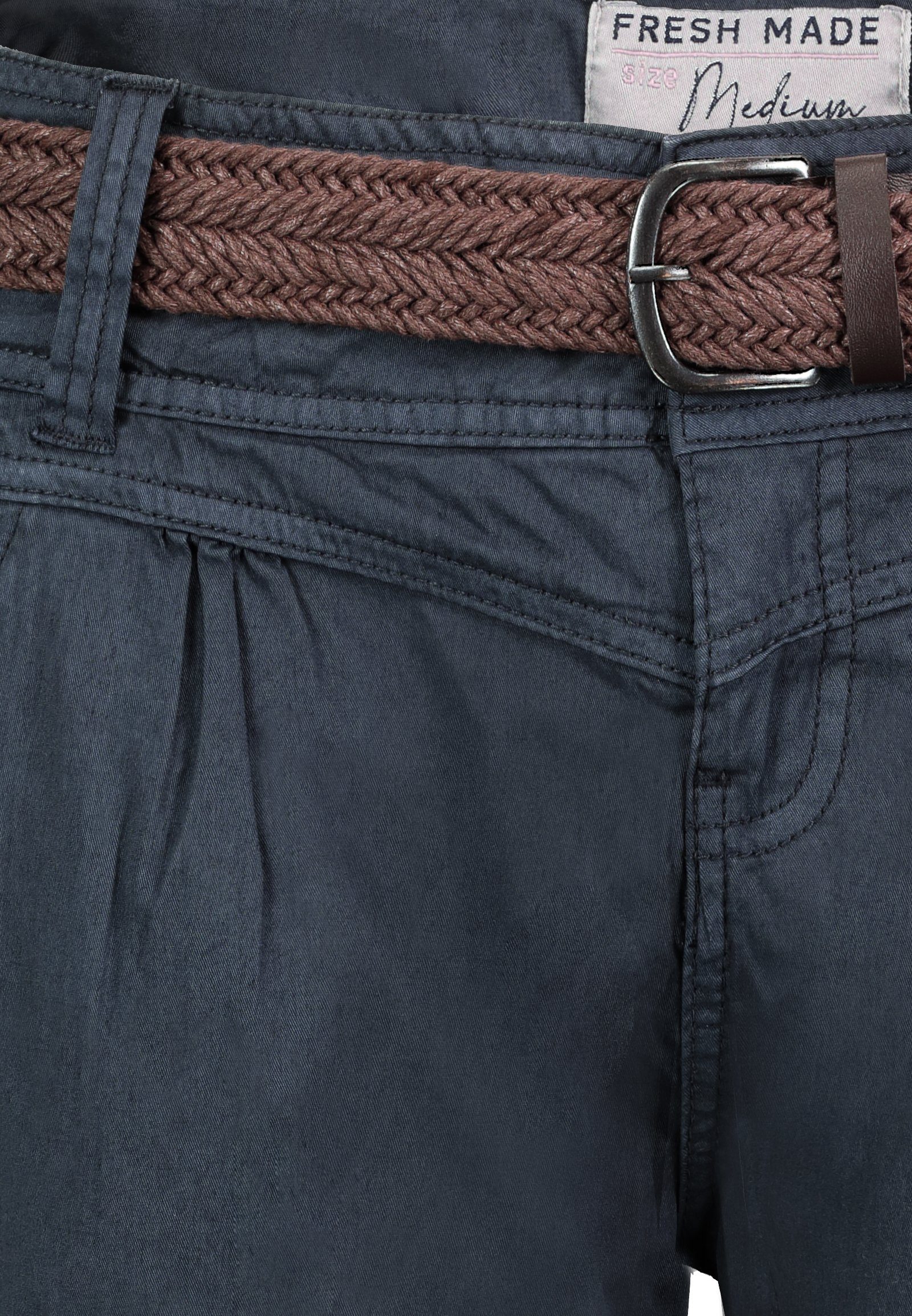 Fresh Made Bermudas Damen Short Bermuda 3/4 Hose Sommer Chino Stoff Hose mit Gürtel Capri – Bild 5 von 5