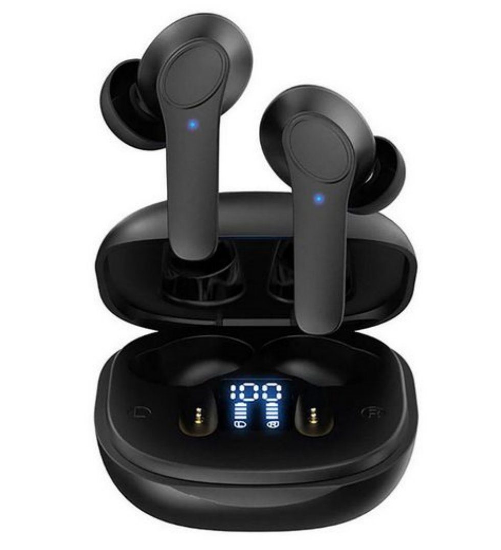 LED REDOM Wasserdicht, Anrufe Steuerung (True Bluetooth-Kopfhörer Musik, Bluetooth Earbuds Wireless Bluetooth, Wireless, Schwarz Kopfhörer Voice Headset Ladestandsanzeige, Stereo und HiFi Assistant, für Ohrhörer Touch)