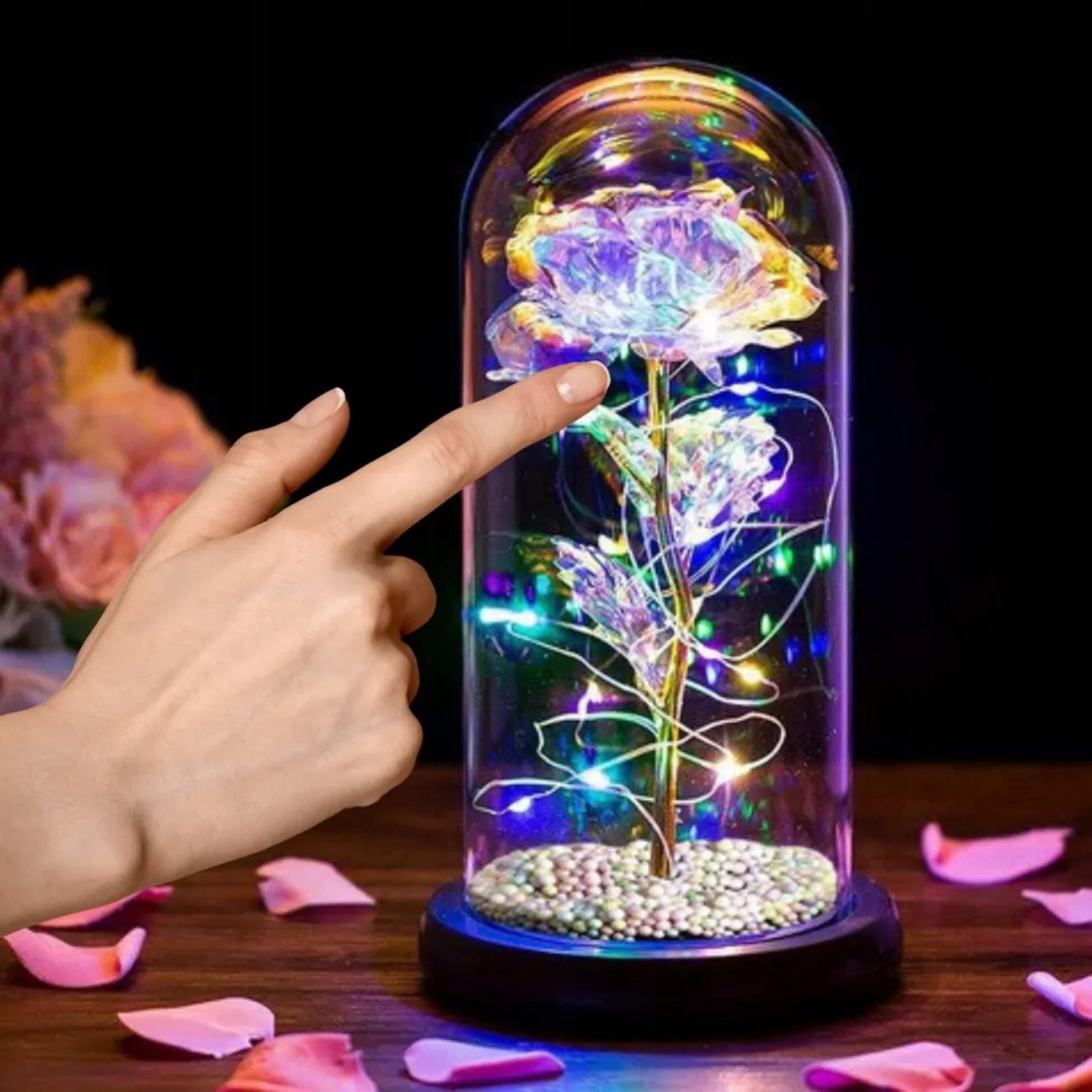 AMORE MIO LED Dekoobjekt LED Rose Acrylglas Kuppel Beleuchtung warmweiß Innenbereich Deko, LED fest integriert, warmweiß, Warmweiße LED Beleuchtung Acrylglas Kuppel dekorativ batteriebetrieben