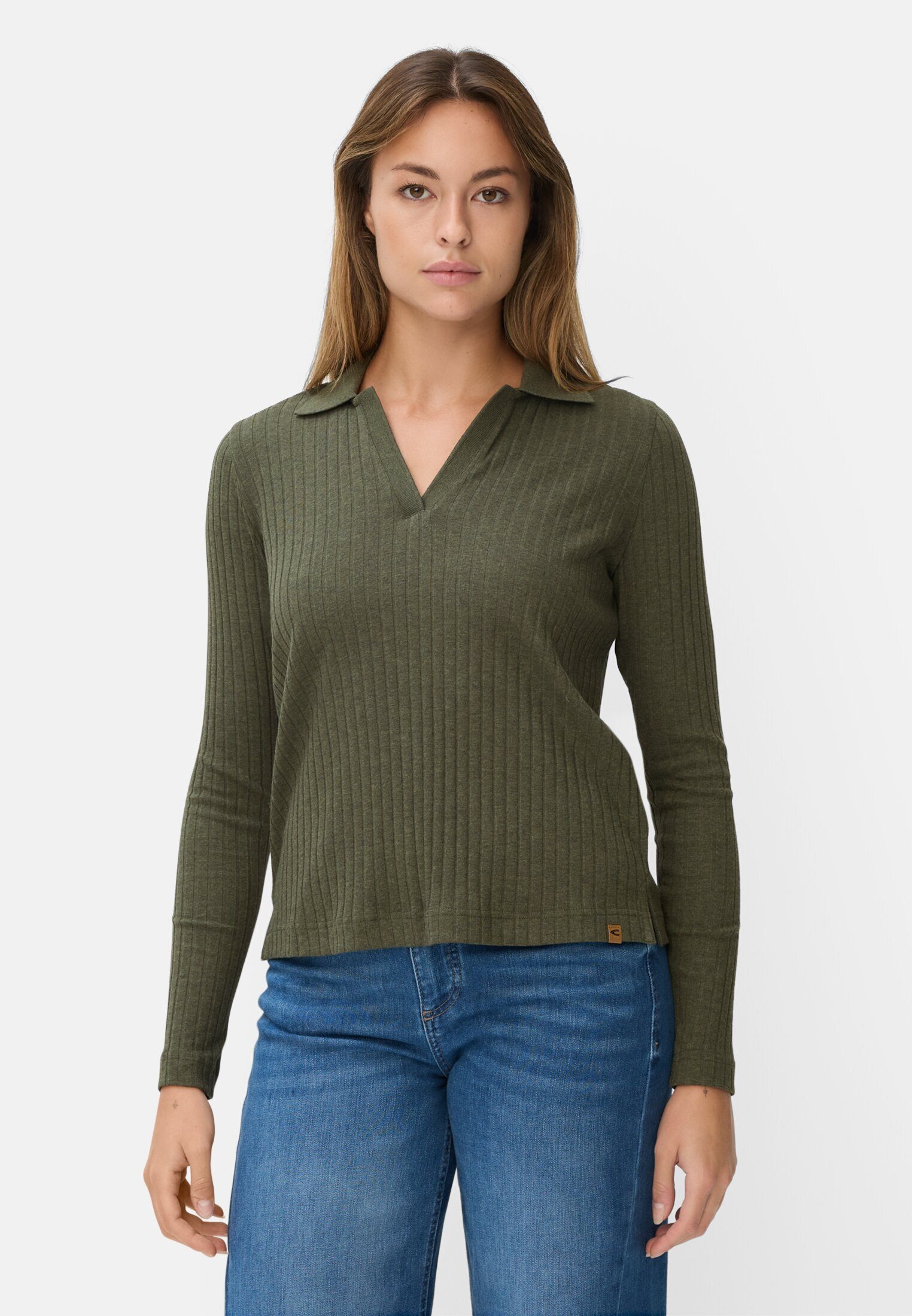 camel active Langarmshirt mit geripptem Kragen Langarm