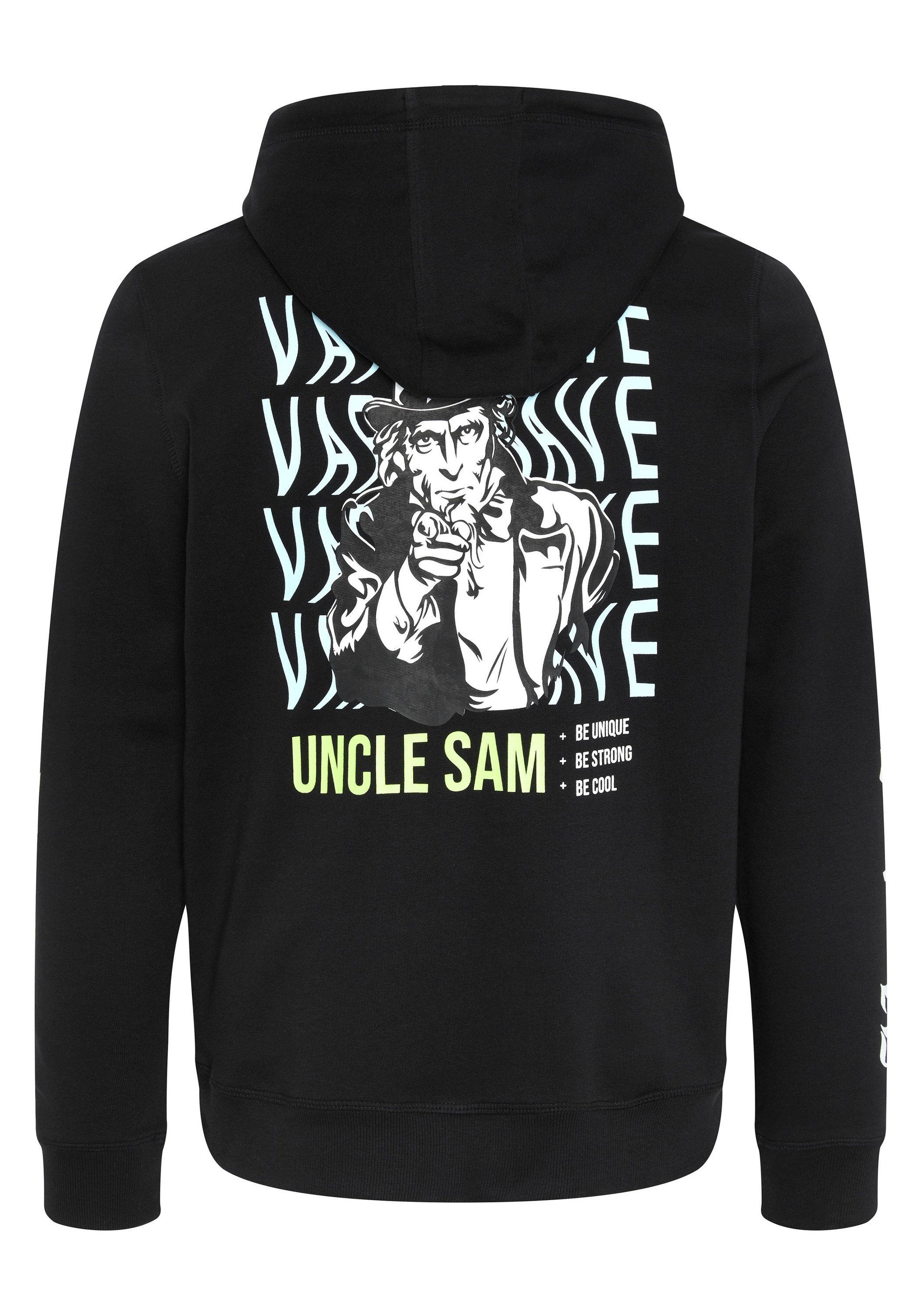 Uncle Sam Kapuzensweatshirt im Label-Design Black Deep 19-3911