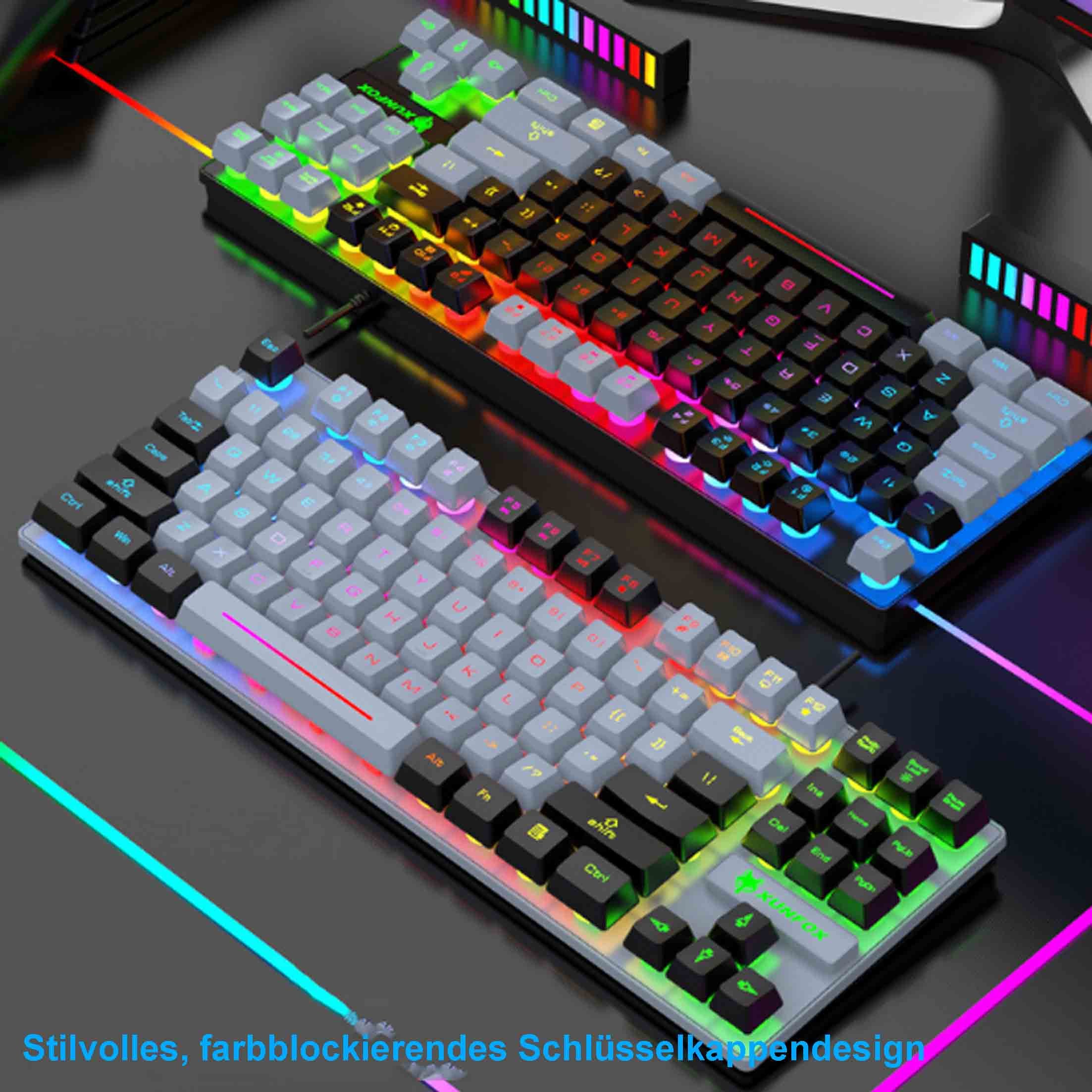 KINSI Mechanische Tastatur,Gaming-Tastatur,Zweifarbige Tastatur, 87 Tasten Tastatur