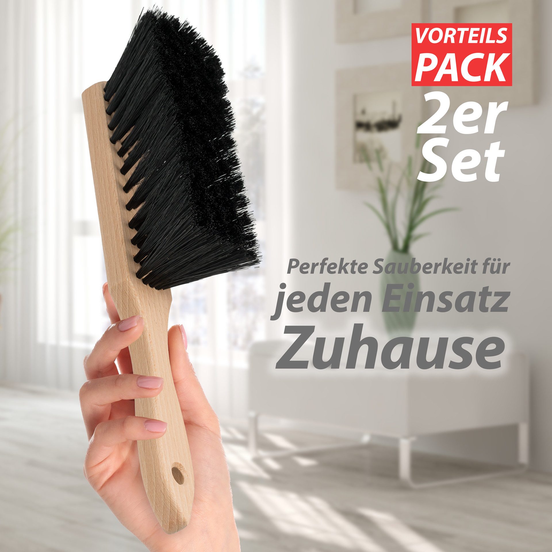 Hausfelder Kehrgarnitur Handfeger 2er Set Indoor, 2 x Handbesen weiche/mittelweiche Borsten, (Set), feine Borsten, Kunsthaar-Mix, für alle Böden – Bild 4 von 5