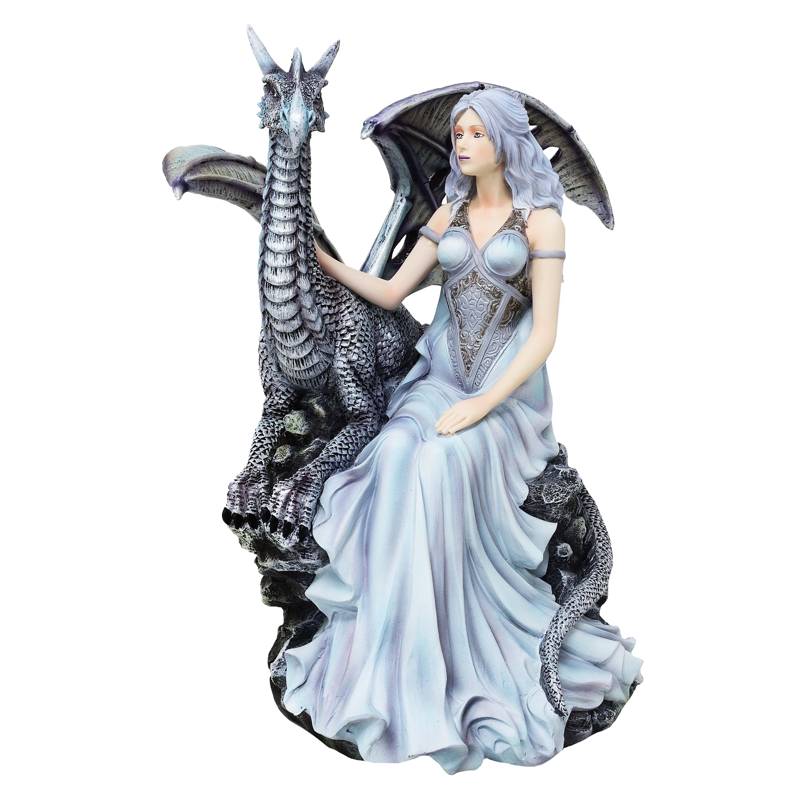 MystiCalls Dekofigur Sitzende Elfe mit Drache - Deko Figur Drache Fantasy (1 St)