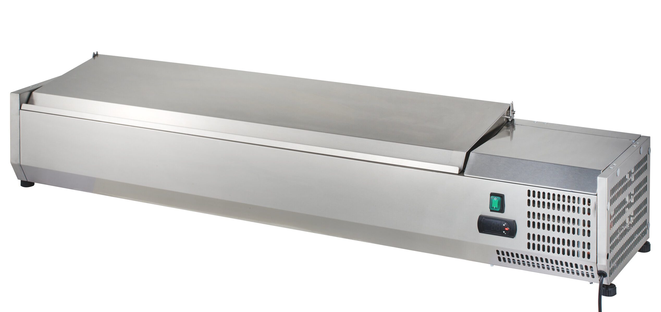 GastroHero Dönergrill Kühlaufsatz Edelstahl Gastronomie 160 cm mit Deckel – für 8 x GN 1/4, 145 W