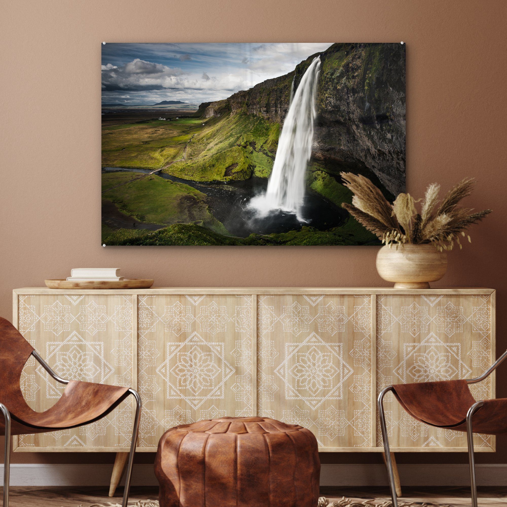 MuchoWow Acrylglasbild Wasserfall - Skandinavien - Wohnzimmer Bergen, & (1 St), Schlafzimmer Acrylglasbilder