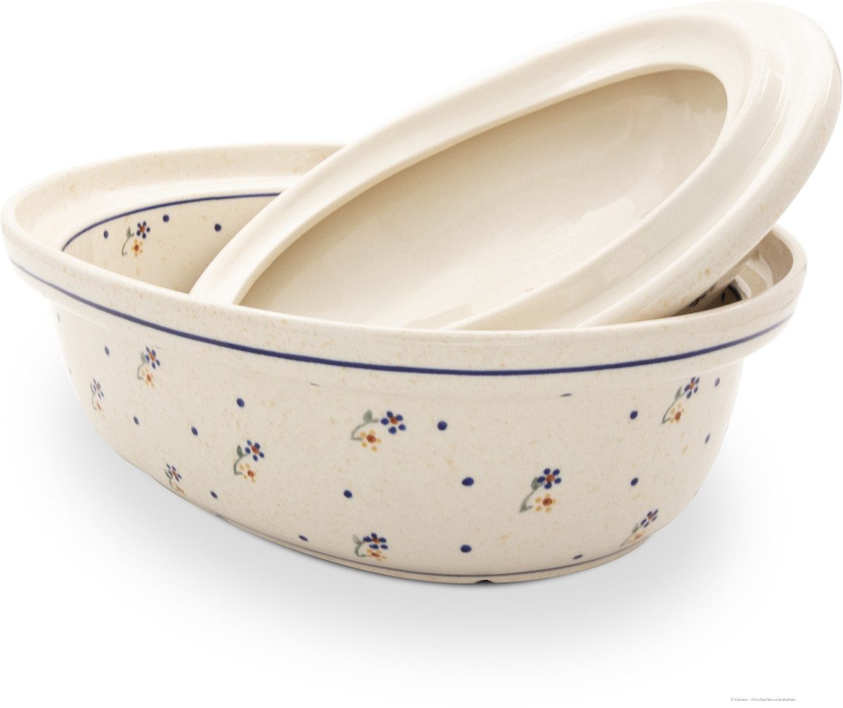 Bunzlauer Keramik Bräter Bunzlauer Keramik 1,2L Bräter mit Deckel 21,5x26,0x15,0 cm, Dekor 111, Keramik