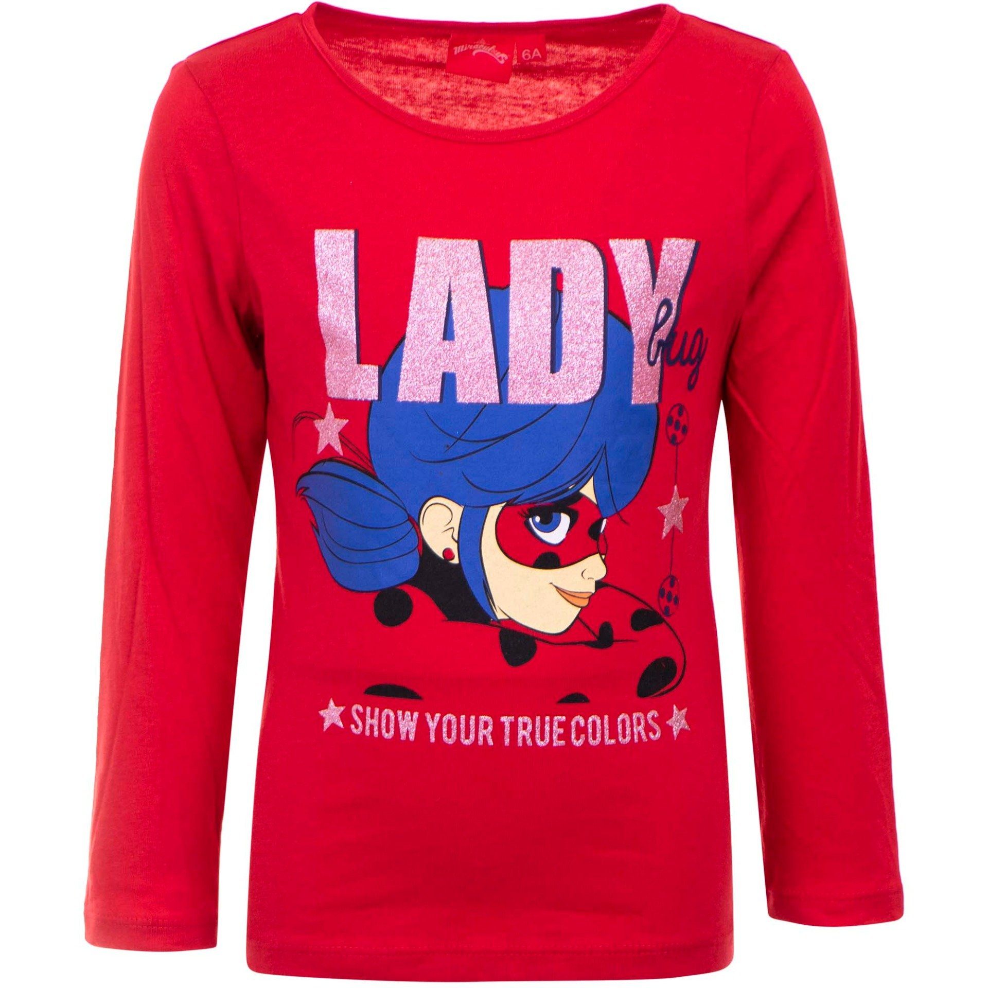 Miraculous - Ladybug Langarmshirt Mädchen Shirt 104 Baumwolle, bis 128, Grau Gr. in Rot 100% oder