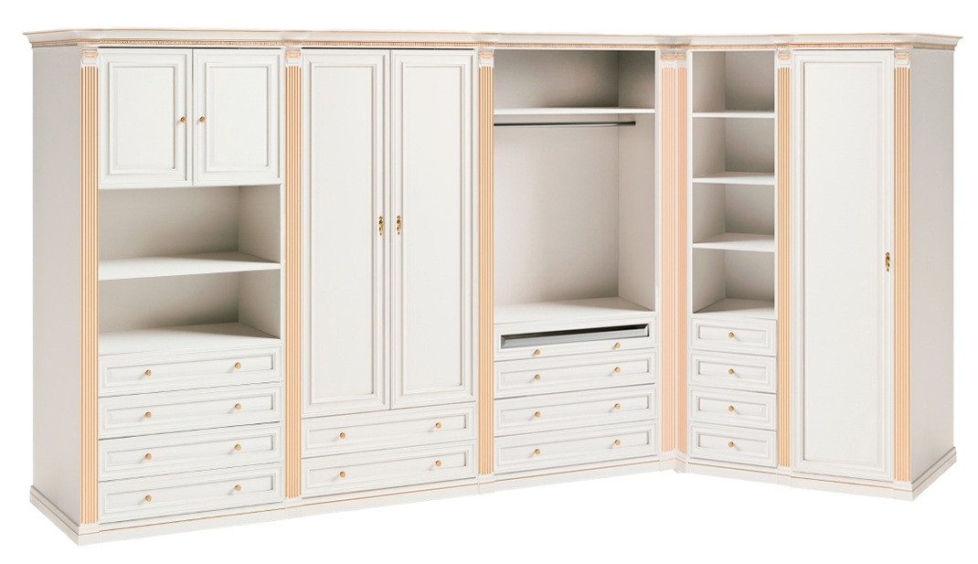 JVmoebel Eckkleiderschrank Weißer Eckschrank aus Massivholz für stilvolles Schlafzimmerdesign (1-St., Kleiderschrank L-form) Made in Europa