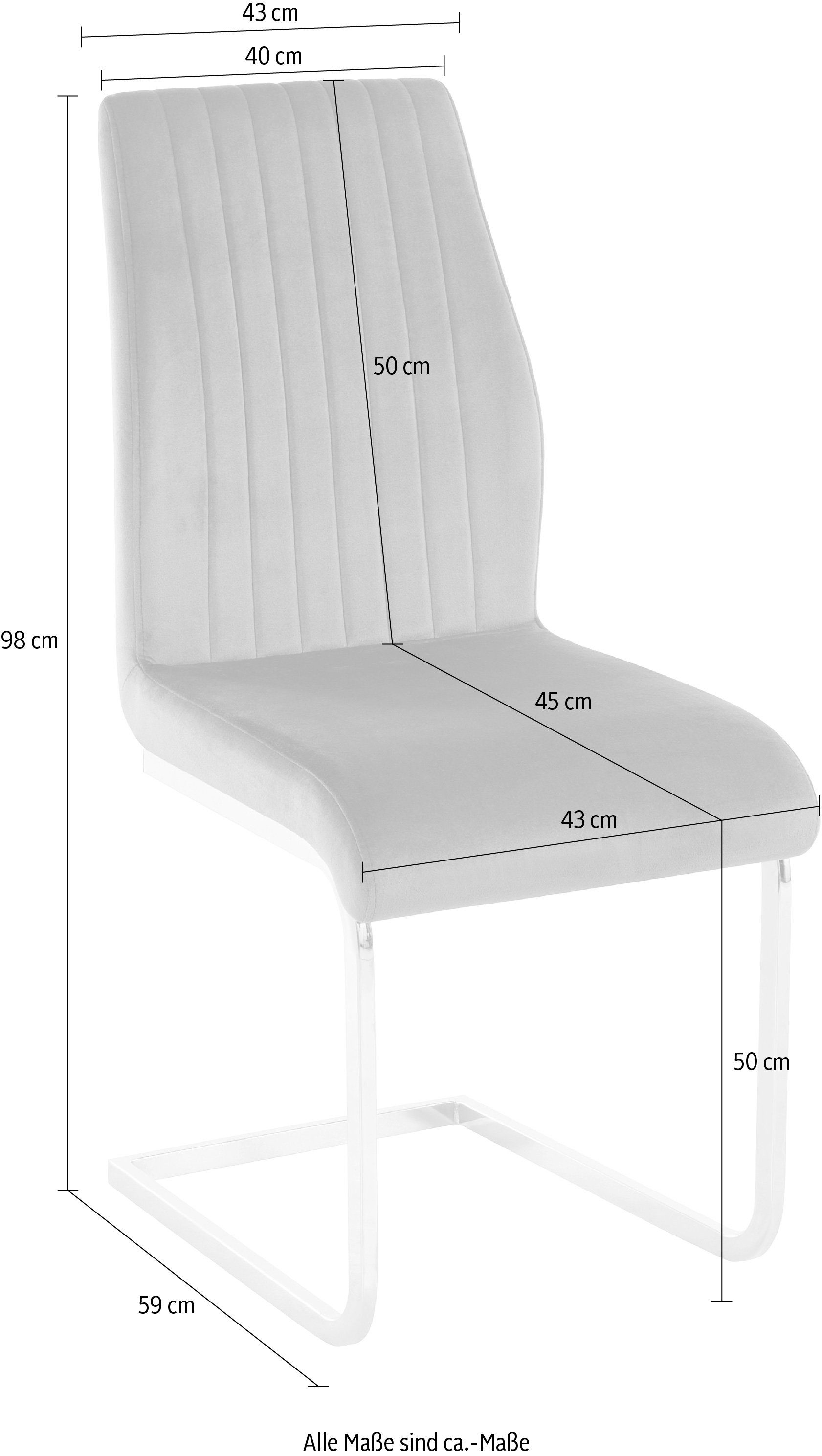 Nähten in St), und grau/chrom Sitzhöhe Rücken, grau Esszimmerstuhl Leonique | Veloursstoff mit am (2 vertikale 50cm Sitz Mikael