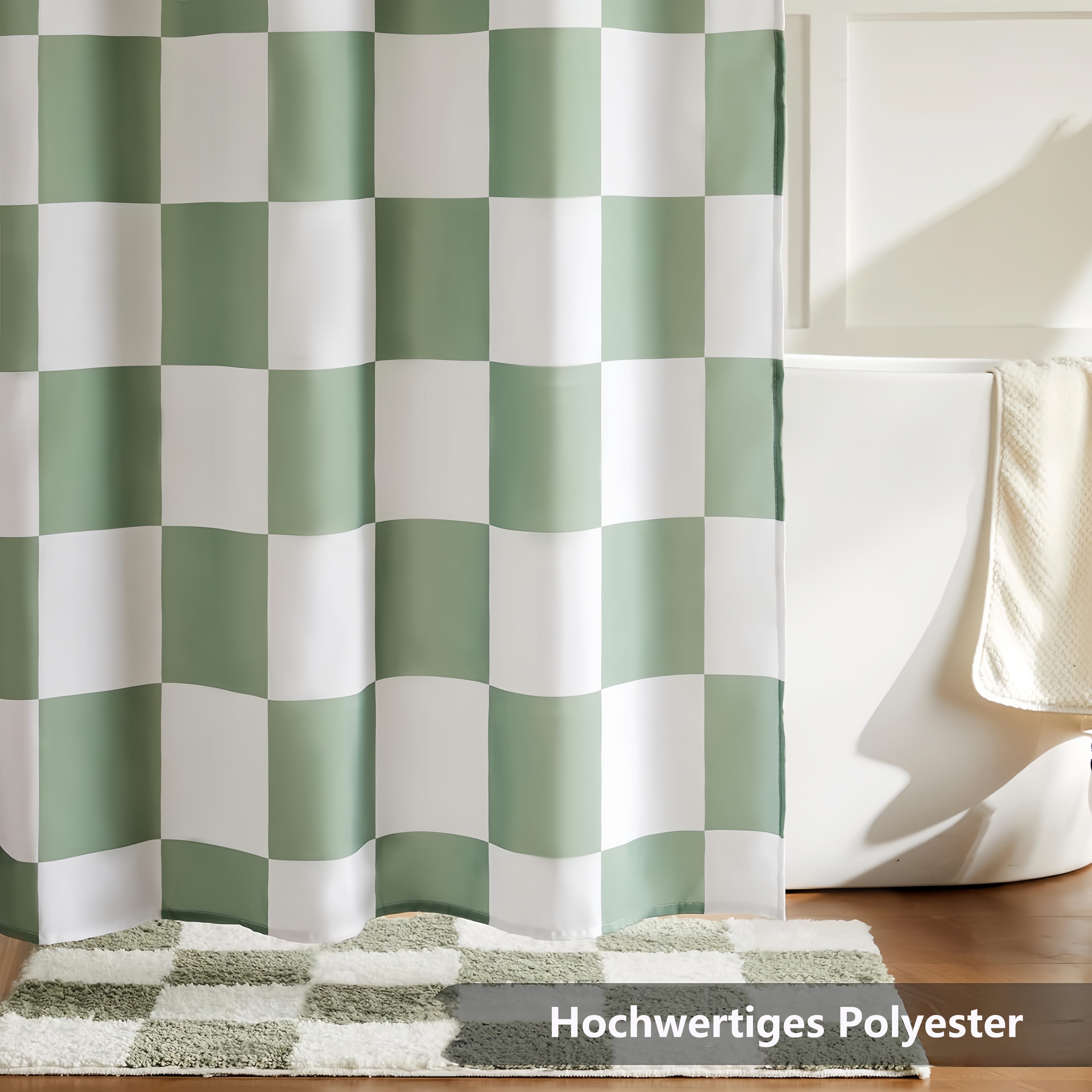 FOUORTUNATE-BEE Duschvorhang Karierter Duschvorhang für Badezimmer Hübsches Retro-Schachbrettmuster Breite 180 cm (Duschgardine in Vintage-Ästhetik, maschinenwa – Bild 3 von 5