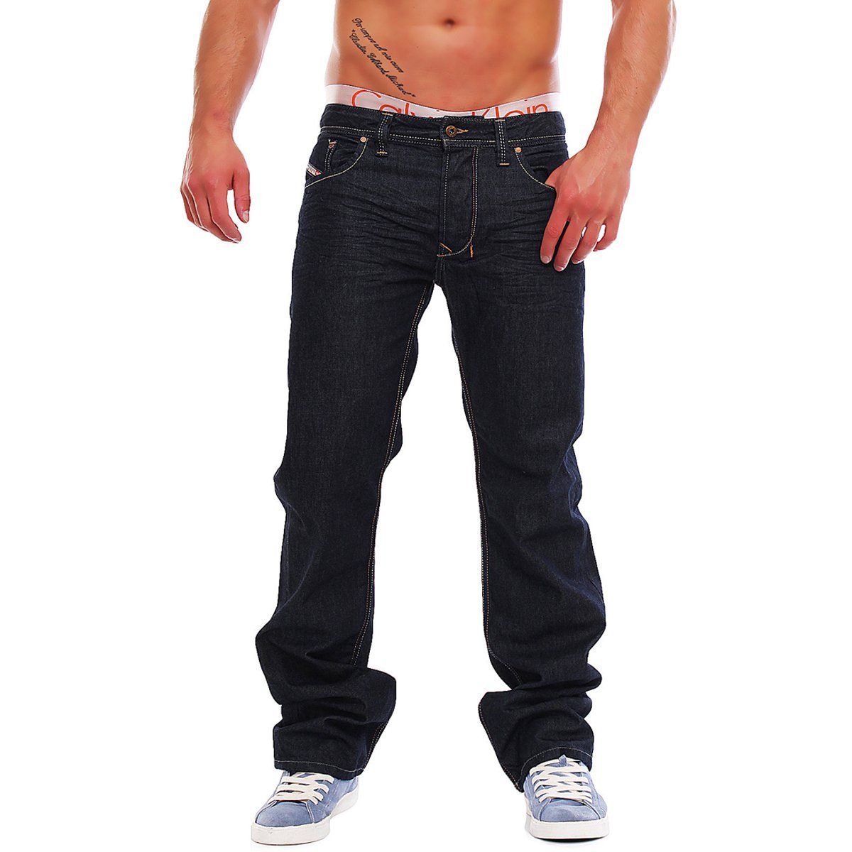Diesel Gerade Jeans Diesel Herren Denim Jeans Larkee 008Z8 Rinse Deep Dark Wash 5-Pocket-Style, ohne Stretch-Anteil