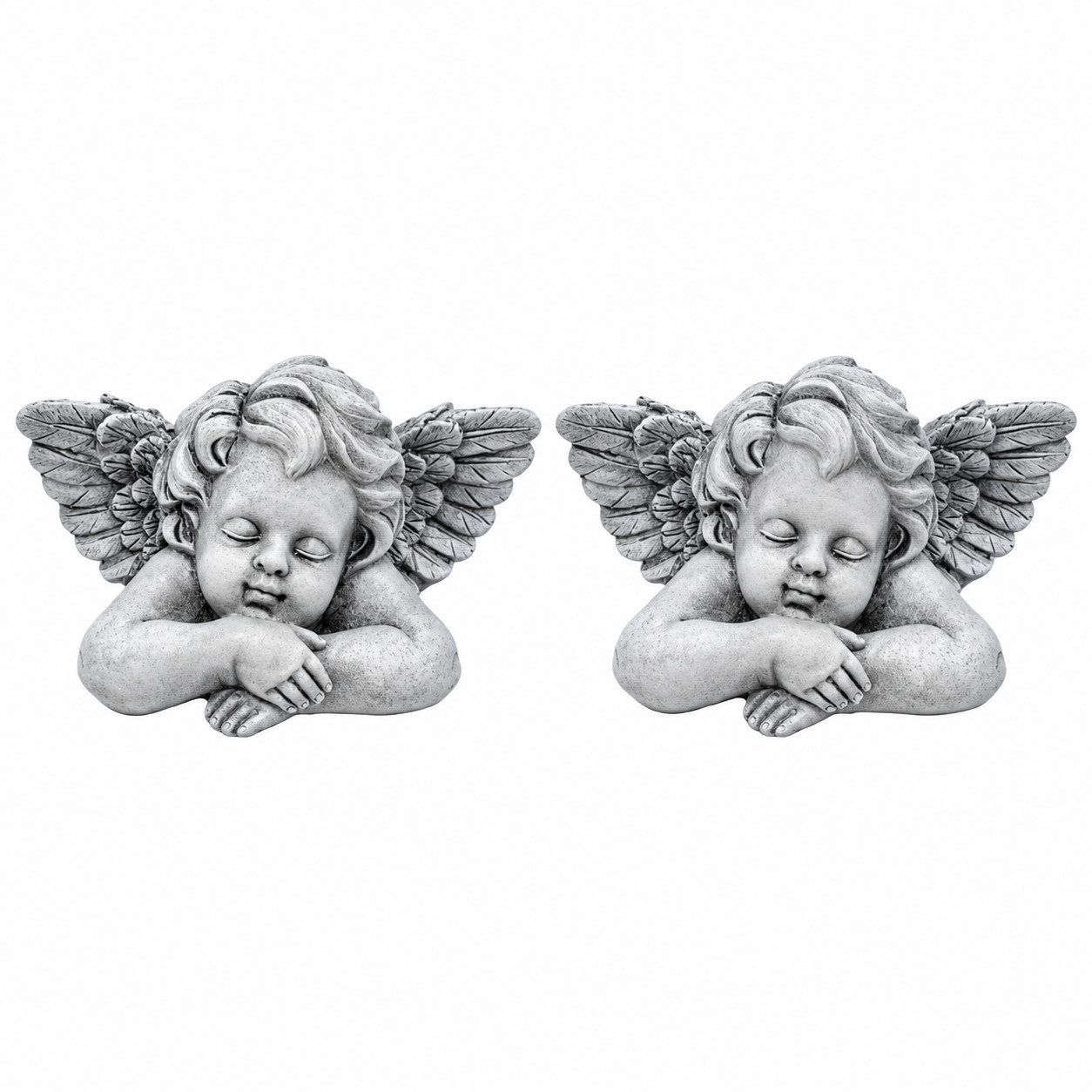 finehomegarden Engelfigur Engel Valo 2er Set 13 x 8 x H 6,5 cm Graue Engelfiguren aus Polyresin (Set, 2 St., 2er Set), Figur Skulptur – Dekorative Herbst, Weihnachts & Winterdeko