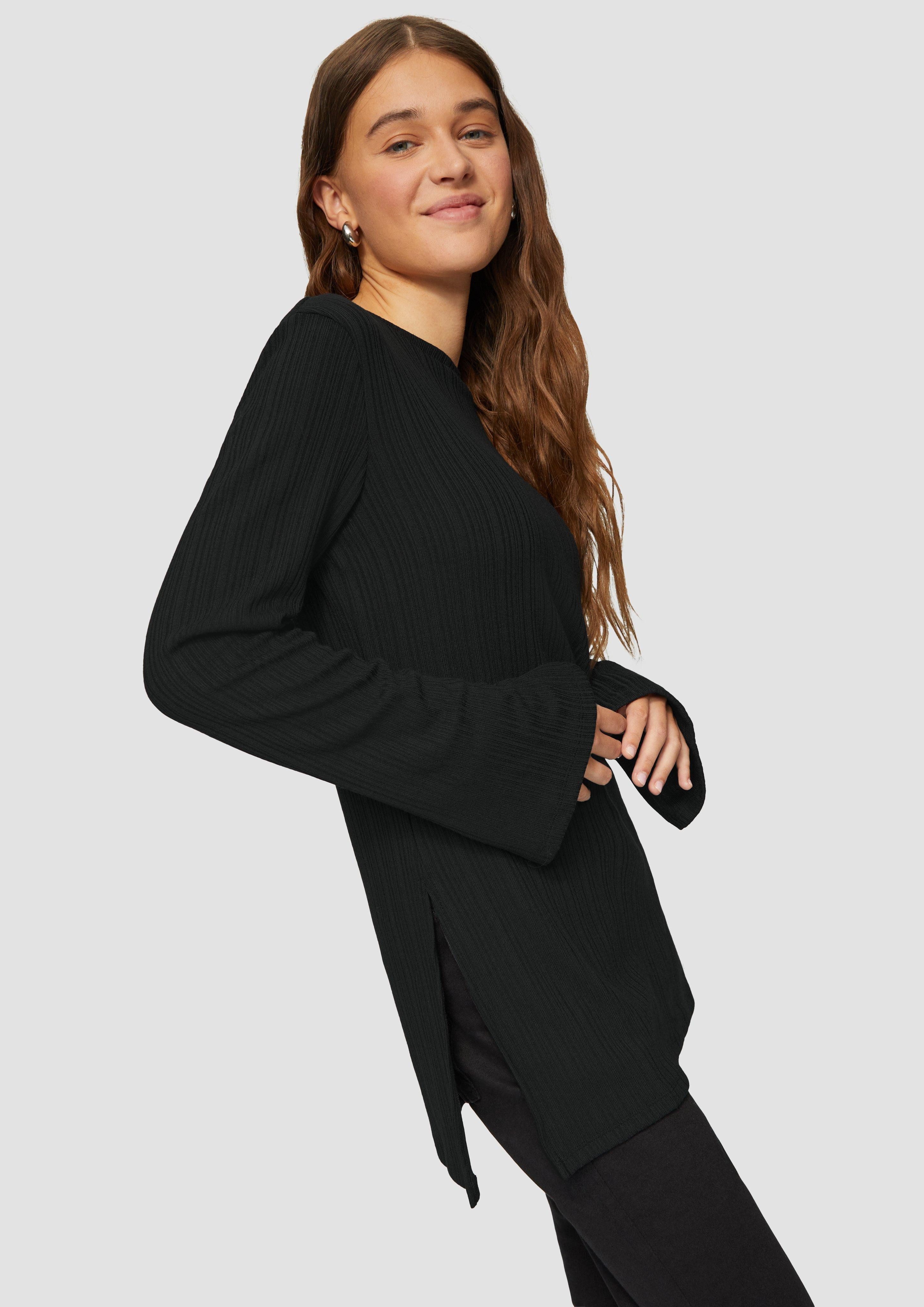 QS Langarmshirt Geripptes Longshirt mit seitlichen günstig online kaufen