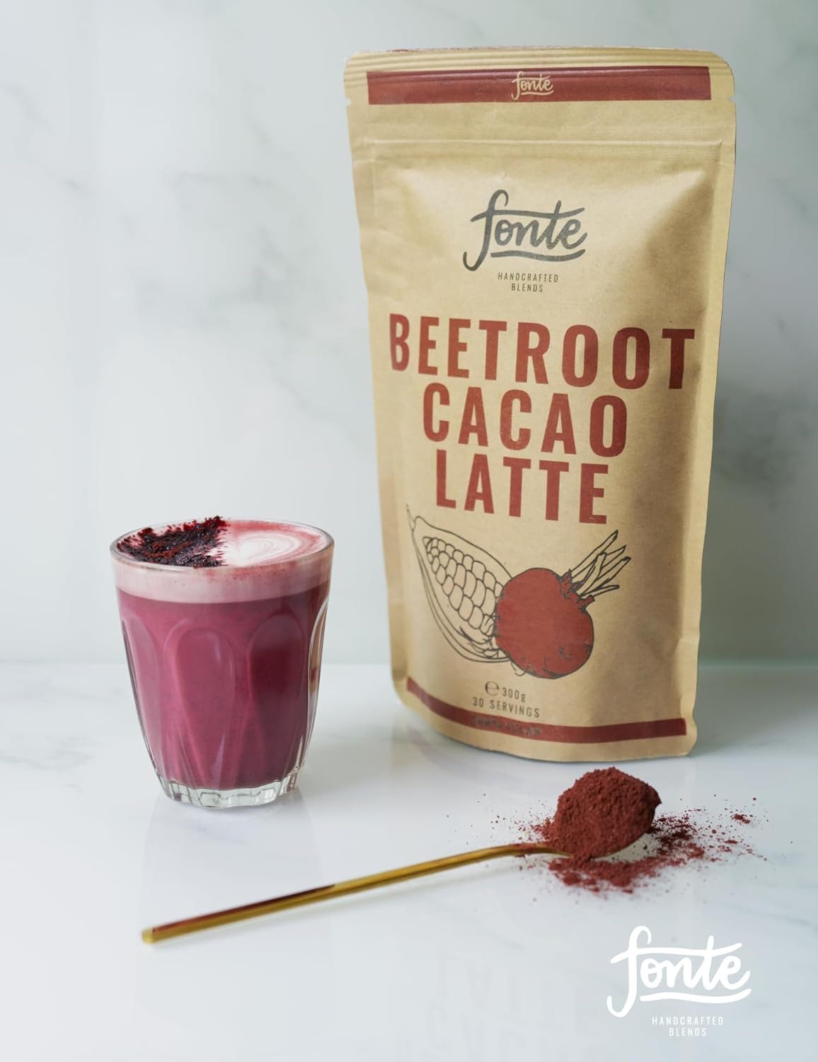 LK Trend & Style Tee Fonte Handcrafted Blends Beetroot Cacao Latte, 1 x 300 g, (Kakao- und Rote Beete Mischung), eine gesunde Kaffee-Alternative zum Geniessen.