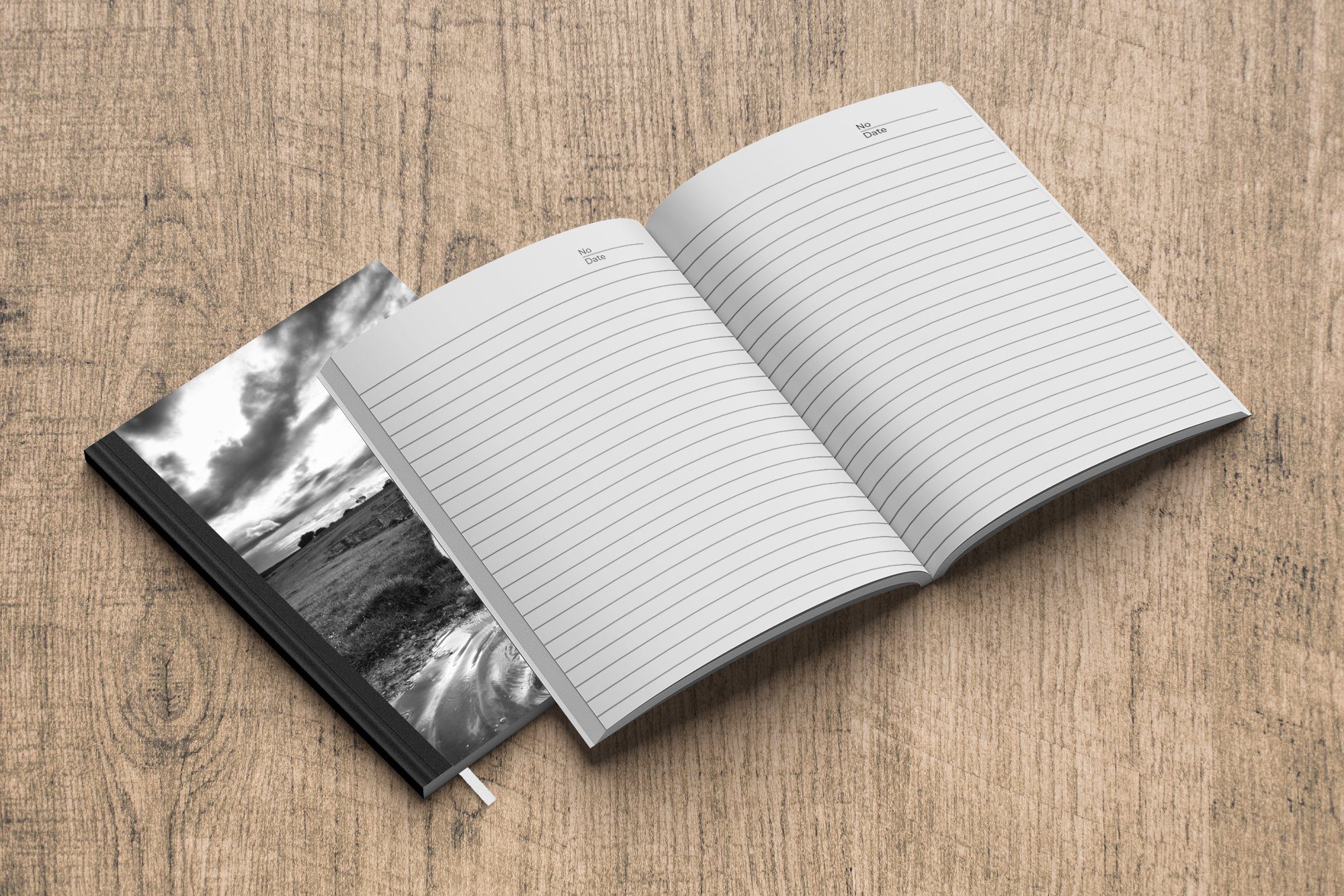 MuchoWow Notizbuch A5, in Tagebuch, Journal, Seiten, die Landschaft auf Schwarz Blick Wolf Merkzettel, Weiß, mit Haushaltsbuch und 98 Notizheft