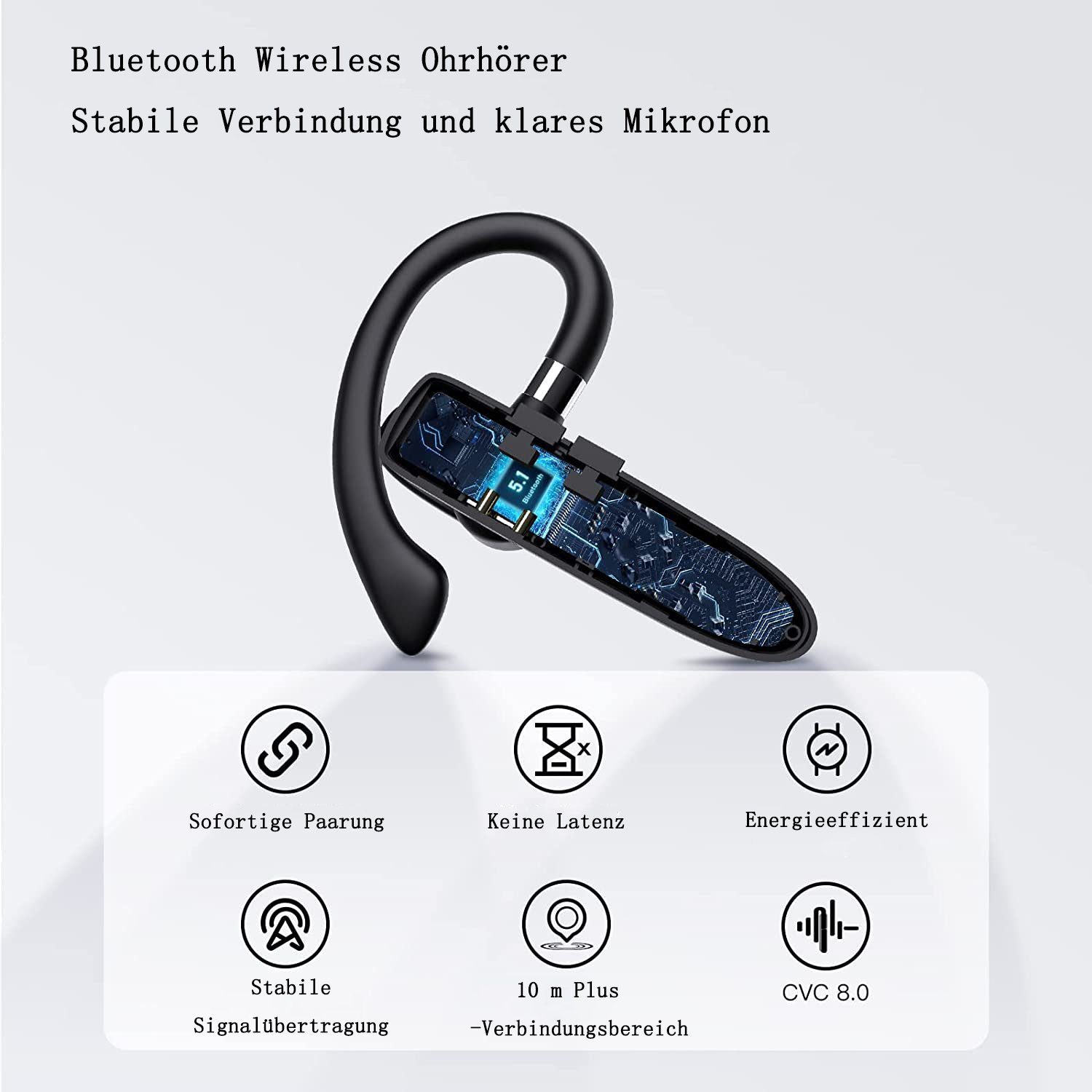 Headset Kabellos Mikrofon, Bluetooth mit GelldG mit Bluetooth-Kopfhörer Ladebox Headset LED