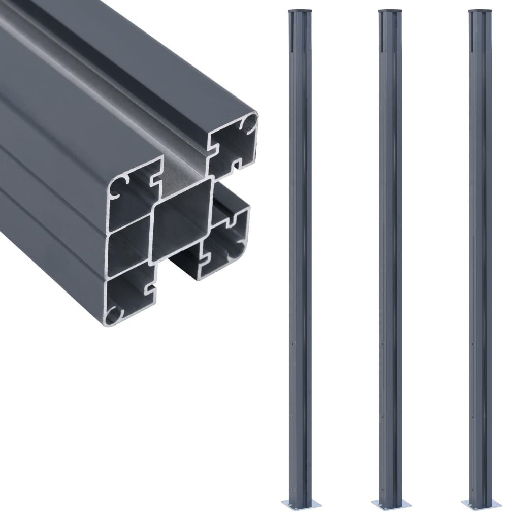 vidaXL Zaunpfosten, Zaunpfosten 3 Stk. Dunkelgrau 185 cm Aluminium