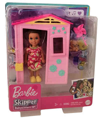 Barbie Anziehpuppe Mattel GRP15 Barbie Skipper Babysitter Inc Puppen (Set, 3-tlg., 1x Puppe, 1x Puppenhaus, 1x Teddybär, 1x Windspiel)
