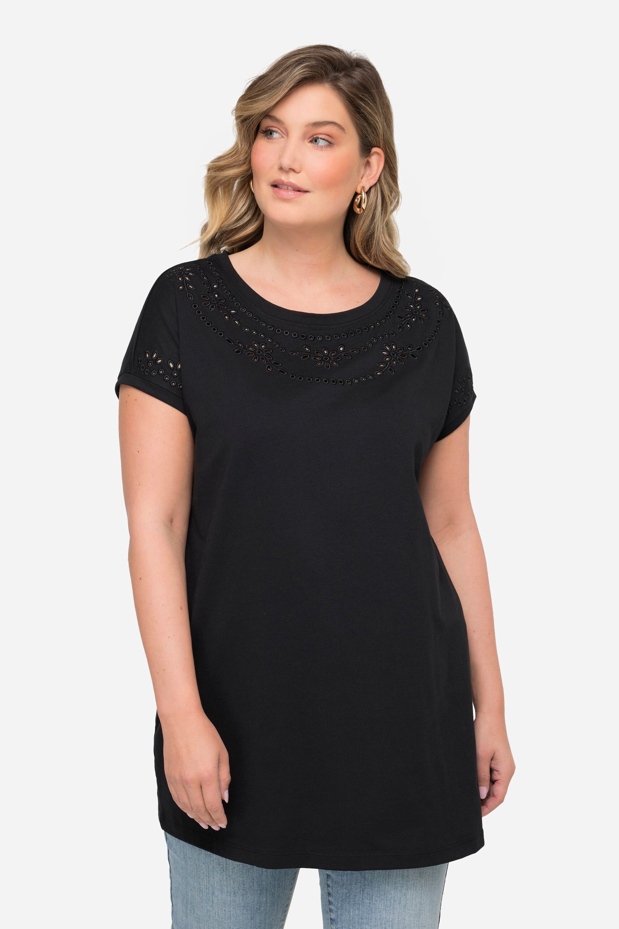 MIAMODA T-Shirt T-Shirt oversized Loch-Stickereien Rundhals günstig online kaufen