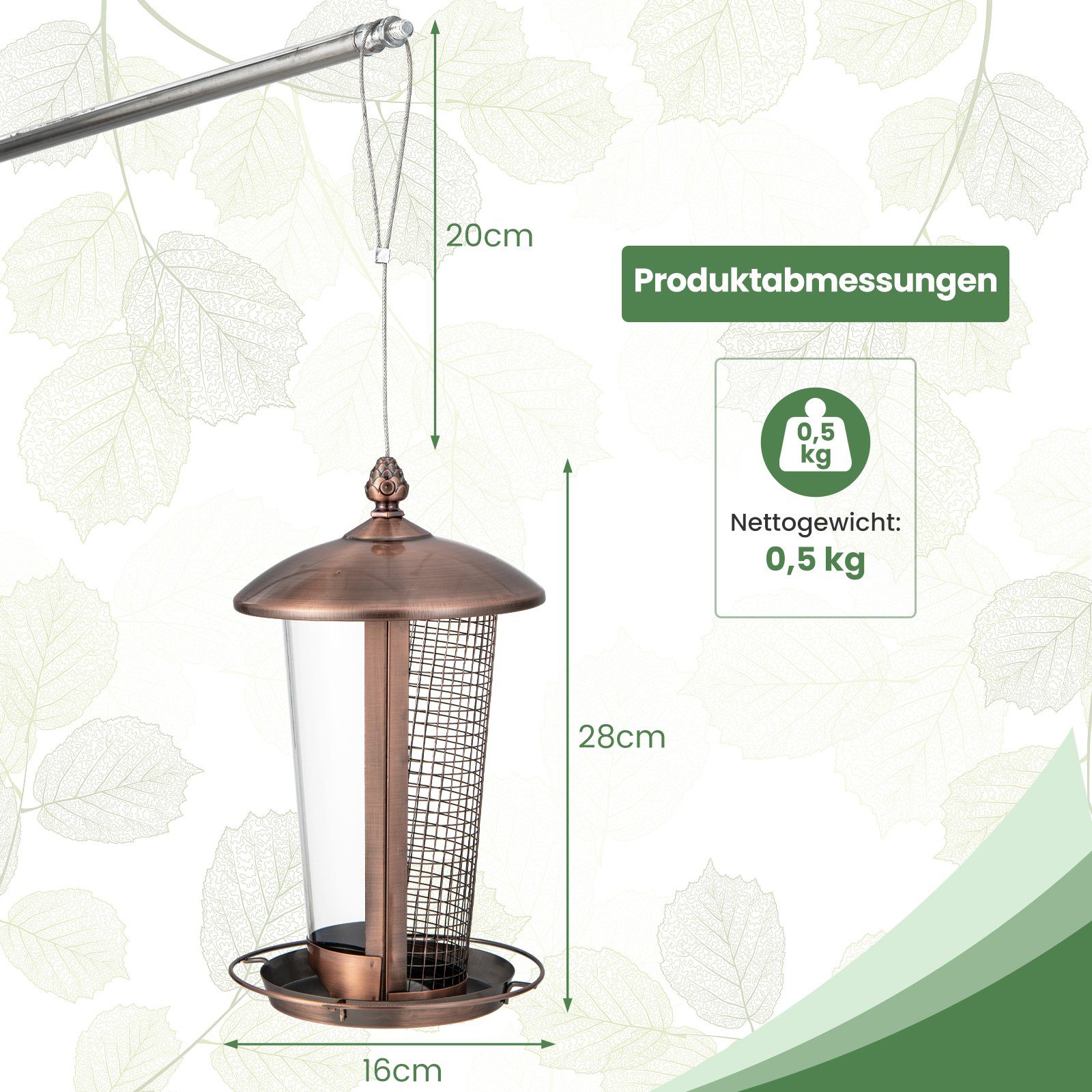 COSTWAY Futterspender, 2 Röhre für Verschiedene Vogelsamen, aus Metall