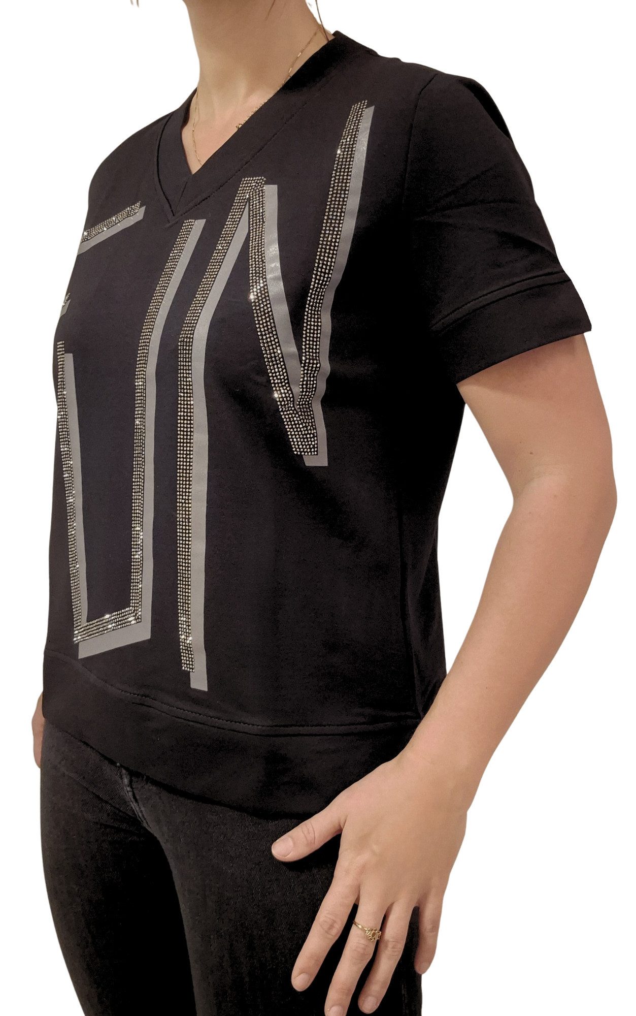 Estefania for woman Kurzarmshirt 194-1114, "FUN" mit Strassbesatz seitliche günstig online kaufen