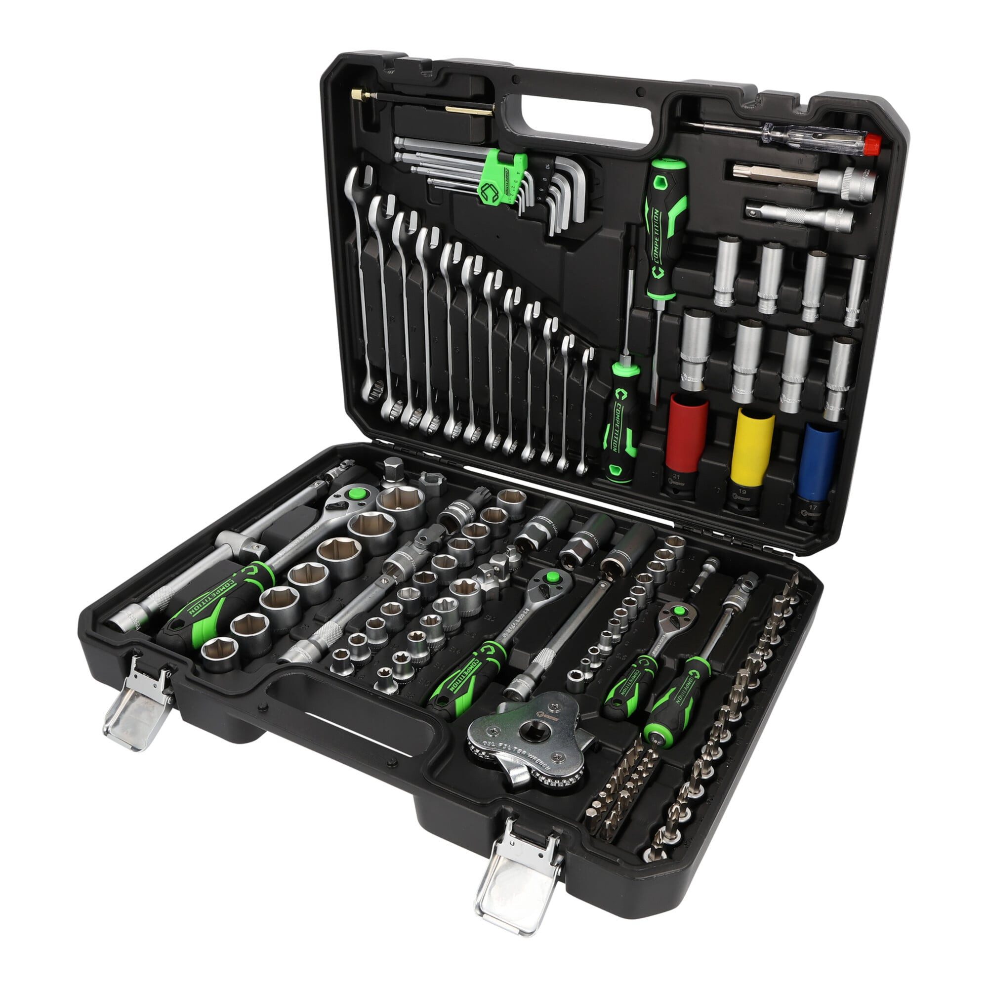 KS Tools Steckschlüssel KS Tools COMPETITION 1/4"+3/8"+1/2" Steckschlüssel-Satz, 132-tlg, KFZ-
