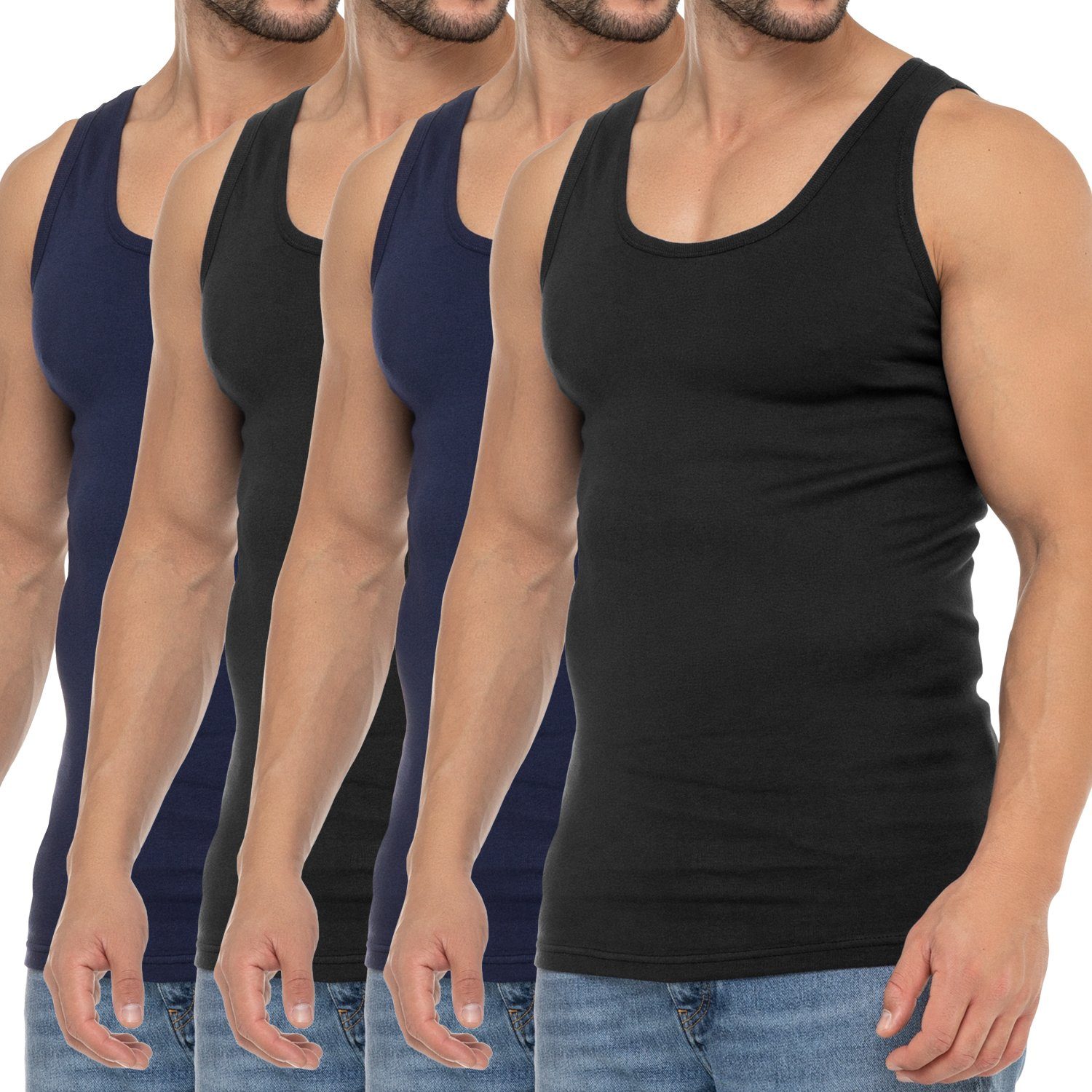 celodoro Unterhemd Herren Business Tank Top Achselhemd aus Baumwolle Navy Schwarz (4er)