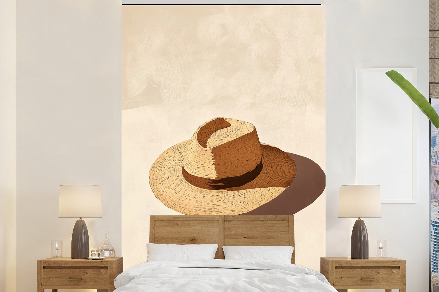 MuchoWow Fototapete Hut - Minimalistisch - Farbton - Beige, Matt, bedruckt, Vliestapete für Wohnzimmer Schlafzimmer Küche, Fototapete, 180x280 cm
