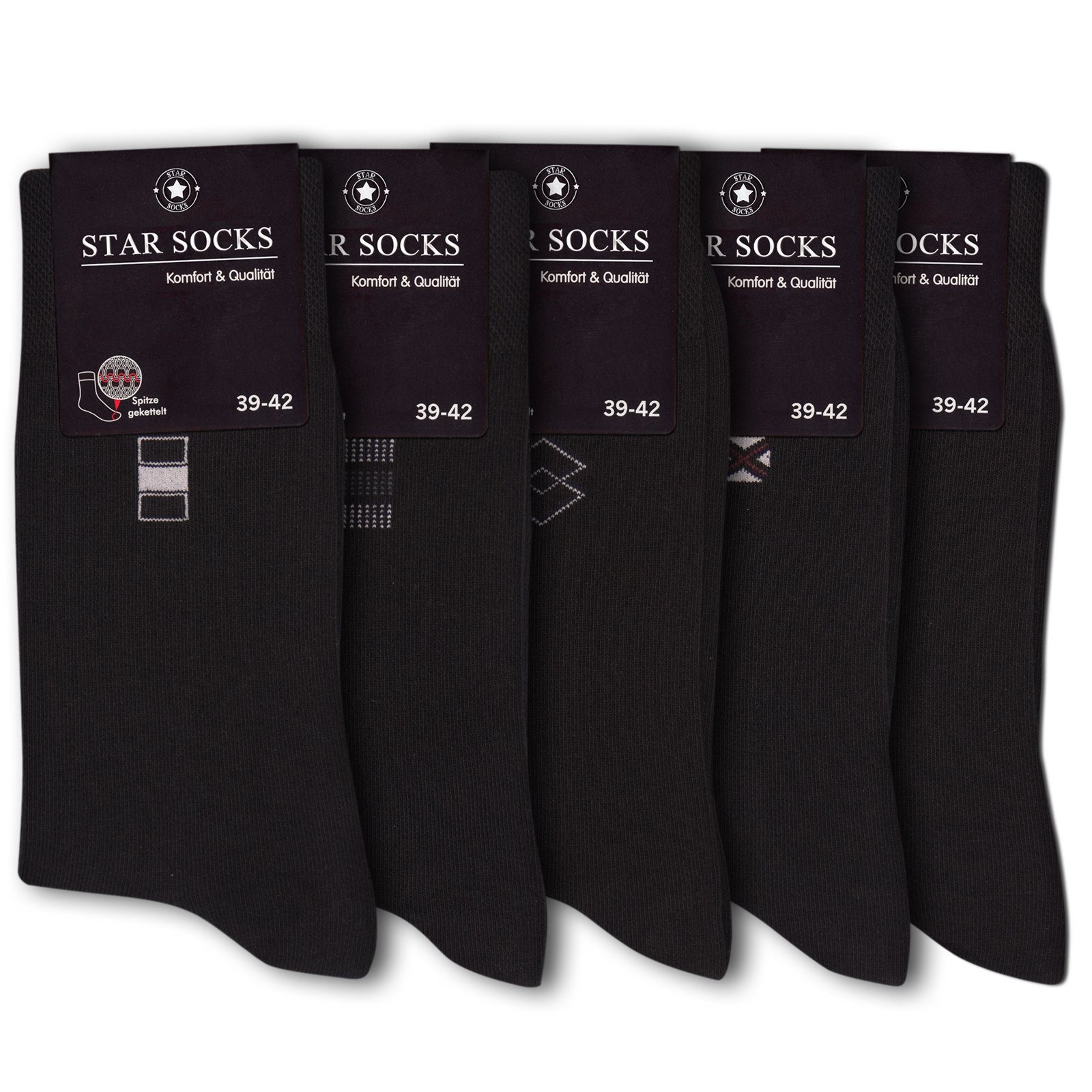 Die Sockenbude Basicsocken Gummi (Bund, BLACK schwarz) mit Komfortbund ohne 5-Paar