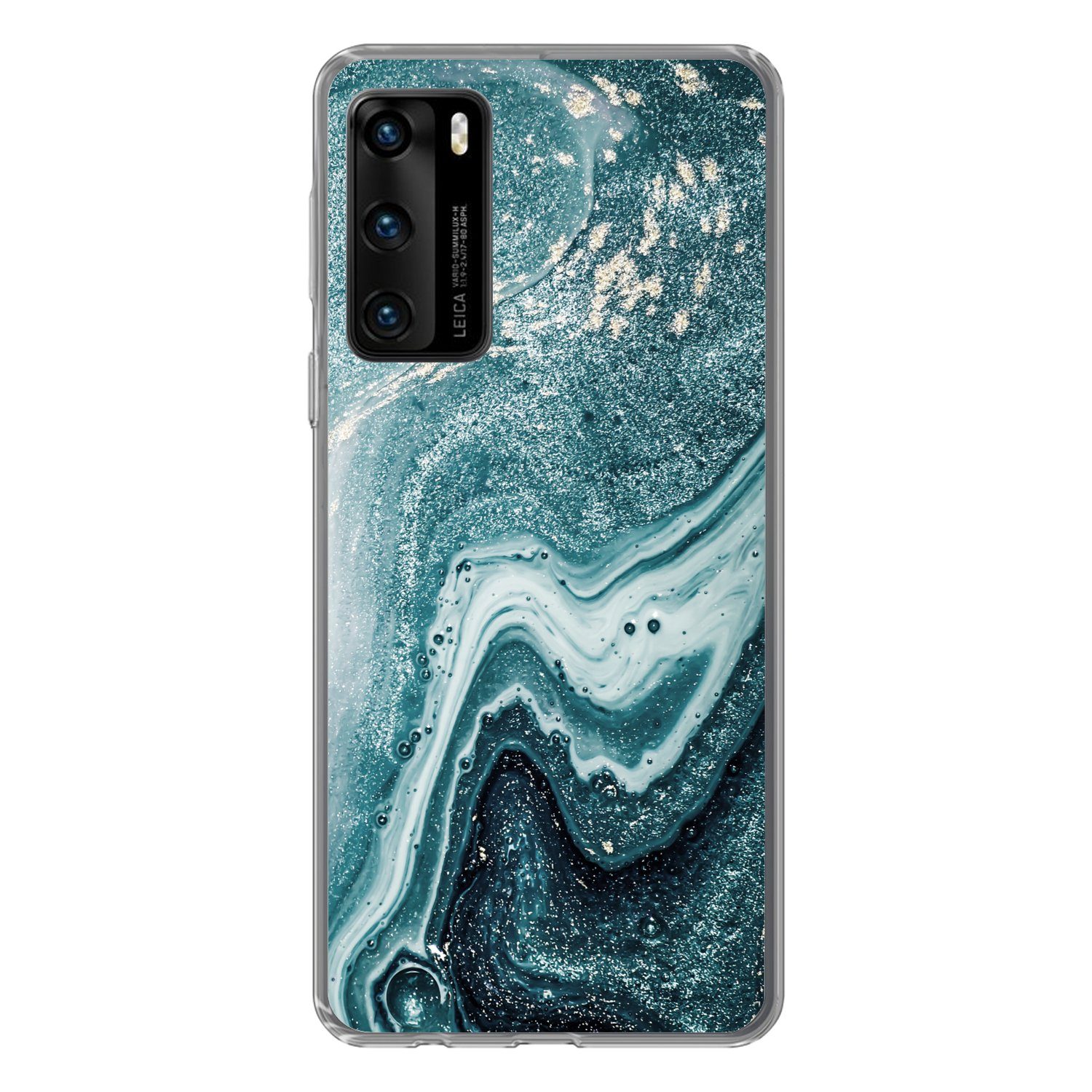MuchoWow Handyhülle für Huawei P40 Edelsteine - Blau - Natur - Marmor - Abstrakt, Handy Case, Silikon, Bumper Case Dünn