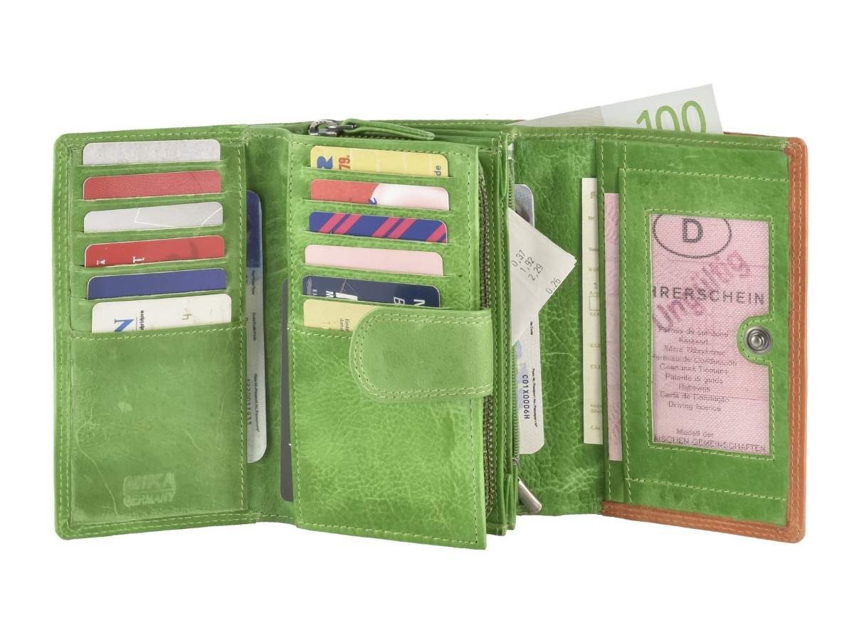Mika Geldbörse orange-grün Color, bunt, 15x10cm Portemonnaie, Kartenfächer, Damenbörse, 12