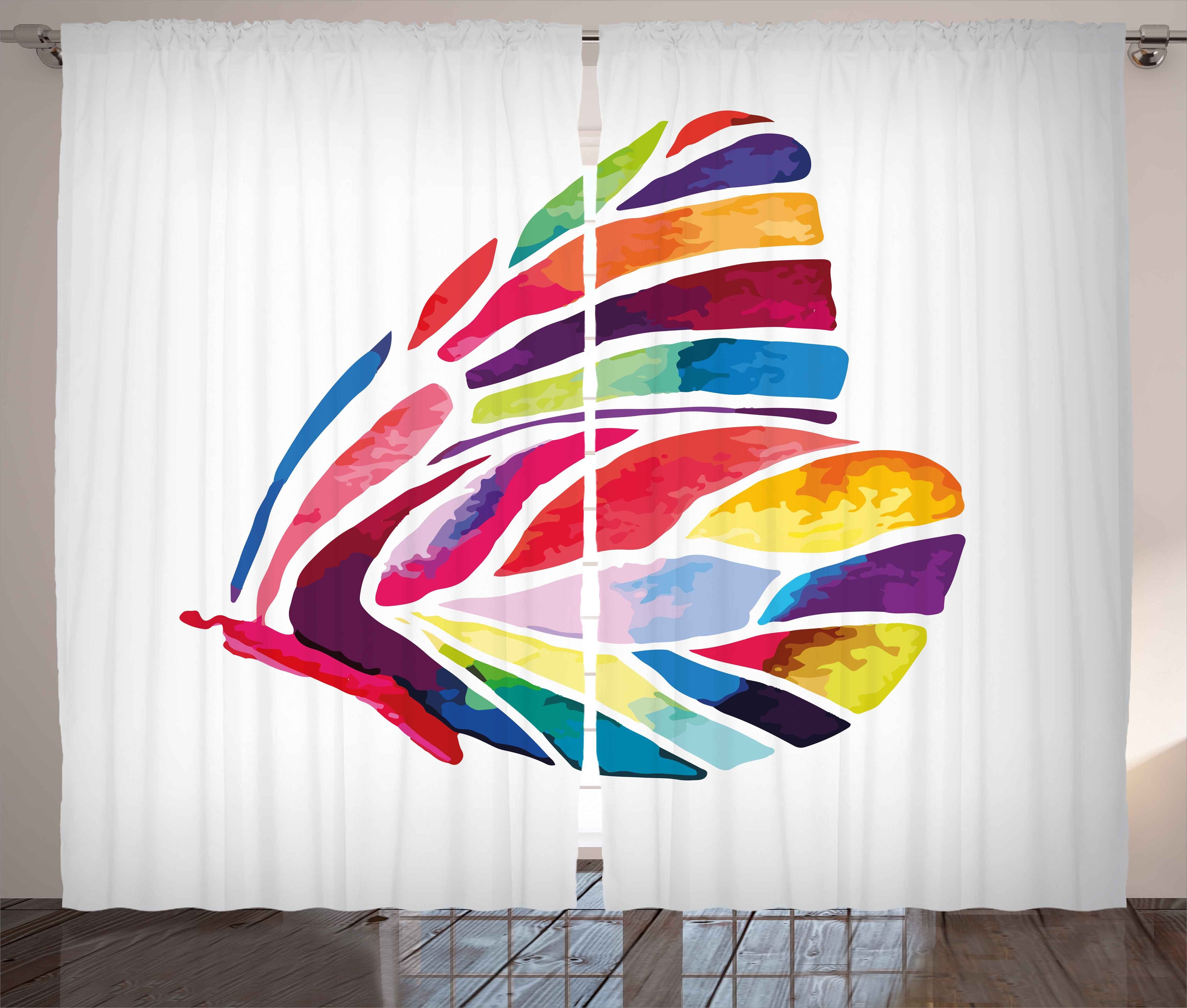 Gardine Schlafzimmer Kräuselband Vorhang mit Schlaufen und Haken, Abakuhaus, Mehrfarbig Farbige Schmetterling