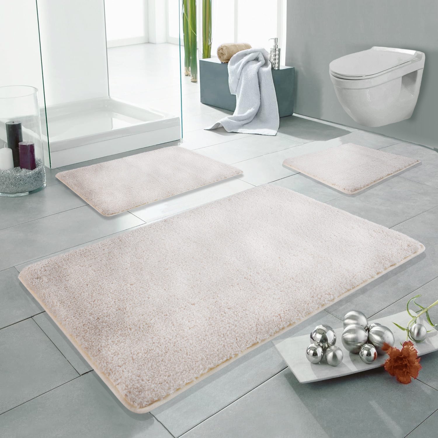 LindenBerg Badematte Badvorleger mit Mikrofaser - Badezimmer Teppich, Höhe 5 mm, rutschhemmend beschichtet, Waschbar, Pflegeleicht, Polyester, Rechteckig, 50 x 55 cm, 50 x 55 cm, 50 x 80 cm, 60 x 100 cm, 70 x 120 cm