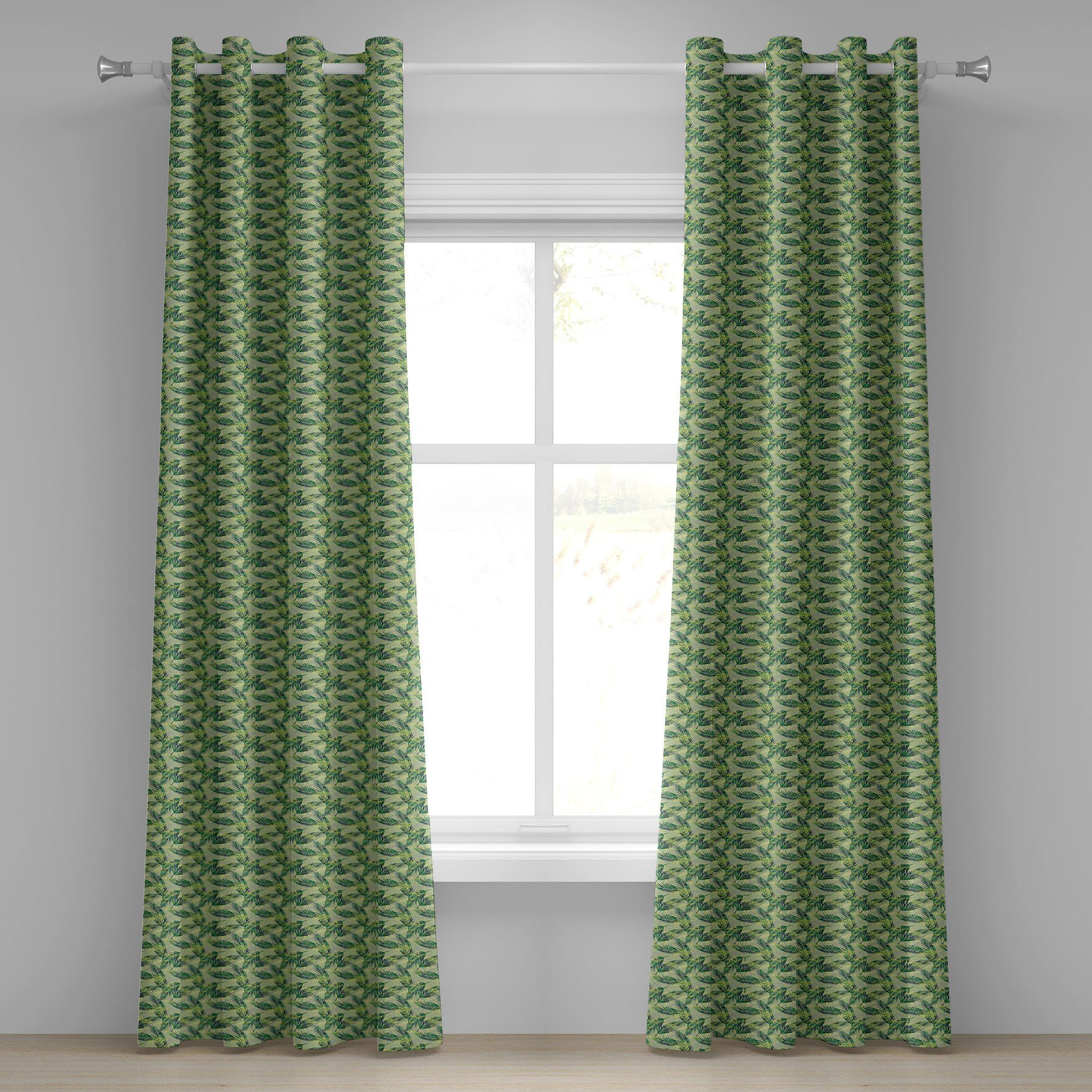 Gardine Dekorative 2-Panel-Fenstervorhänge für Schlafzimmer Wohnzimmer, Abakuhaus, Palmblatt Regenwald Laub