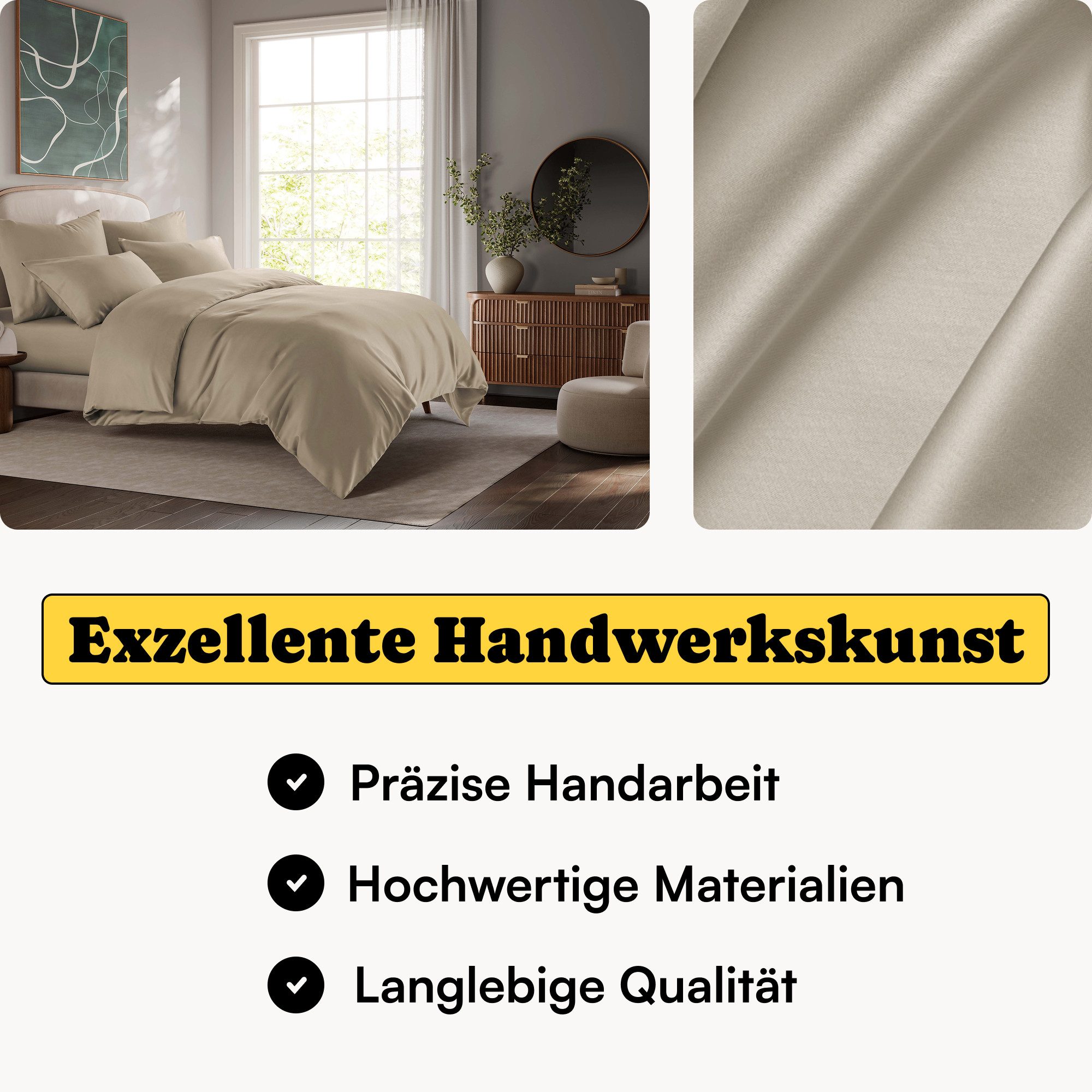 Seralino Spannbettlaken Mako Satin Spannbetttuch (100% Bio Baumwolle), 100% Bio-Baumwolle, Gummizug: rundum, Etiketten zeigen Seiten – schnelles, unkompliziertes Beziehen garantiert., Fairtrade/ GOTS zertifizierte uni Bettlaken, weich