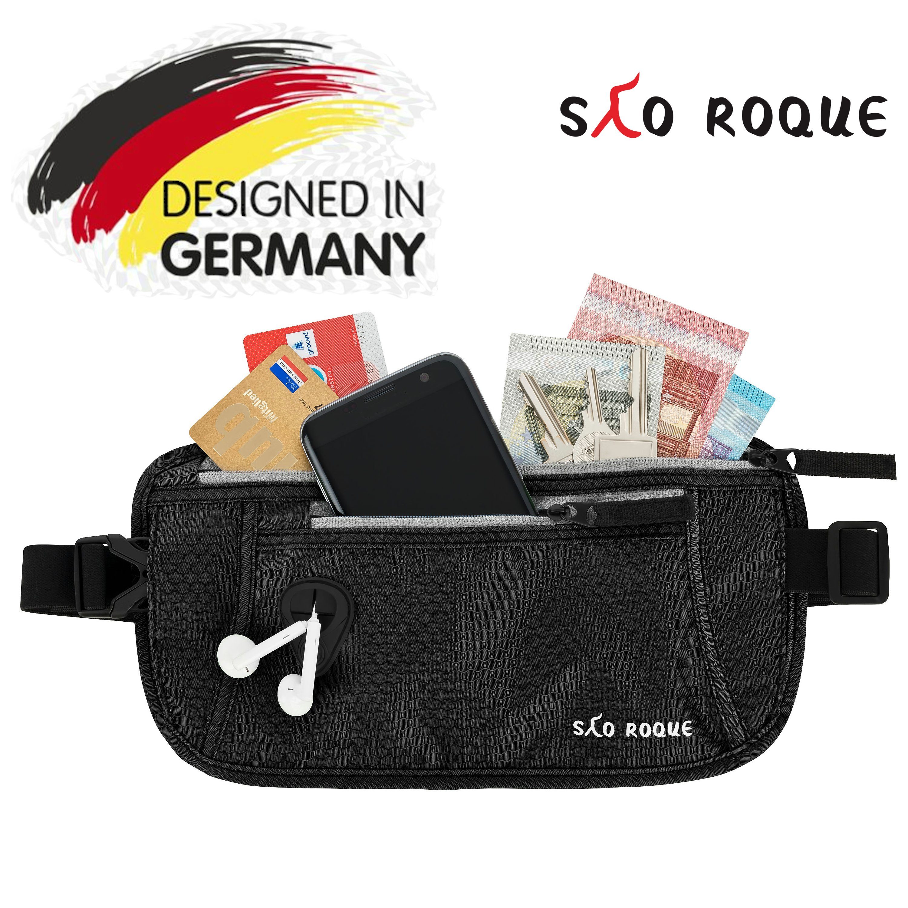 SAO ROQUE Bauchtasche Damen Herren Bauchtasche, RFID Blocker Gürteltasche, flach, Vegan, ultraflach, schweiß- und wasserfest, ultraleicht