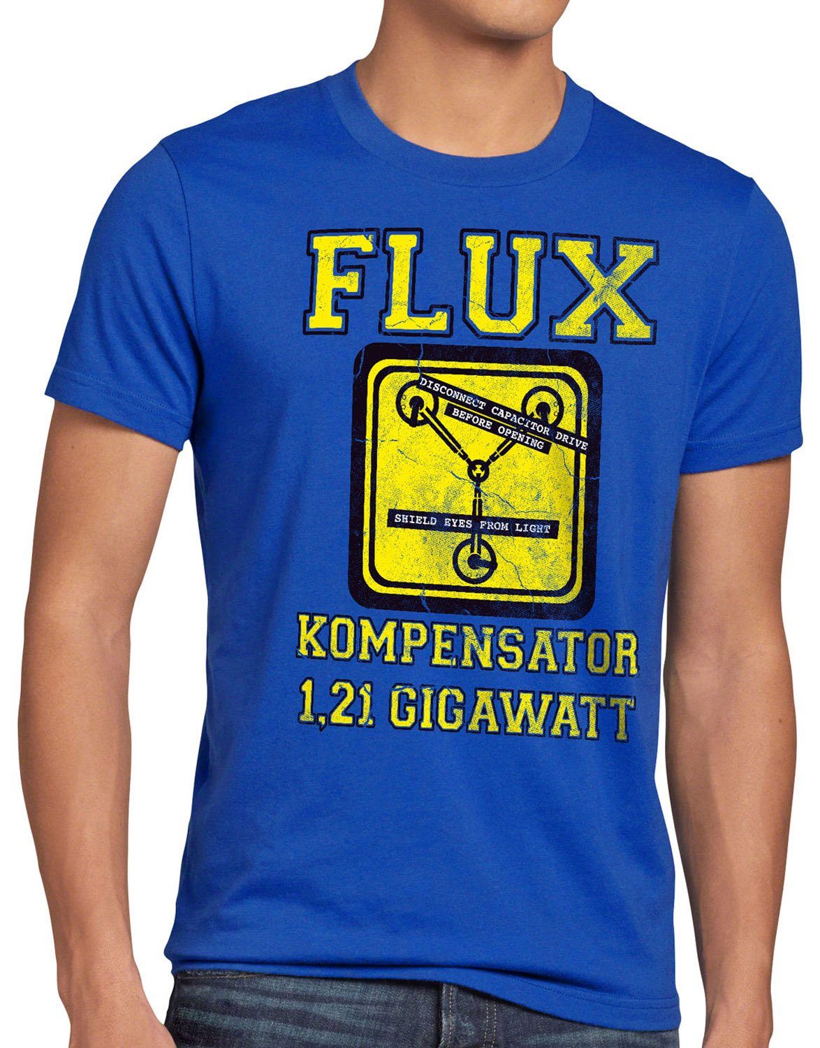 blau Future Zeitreise Print-Shirt Flux Gamer Herren T-Shirt Kompensator style3 Zurück Zukunft delorean
