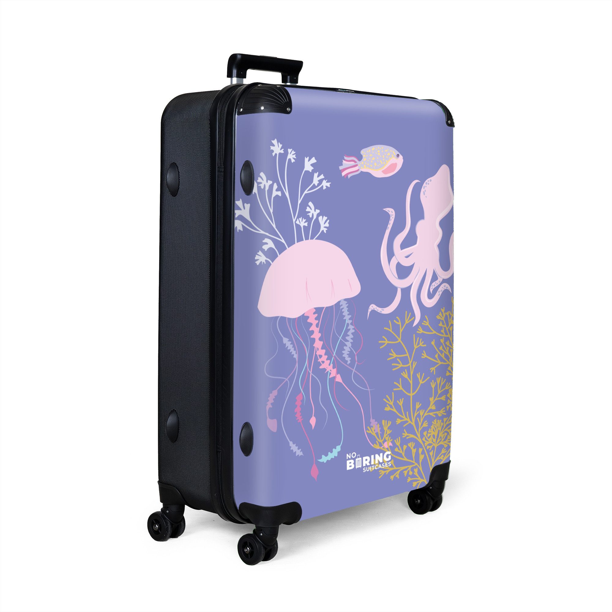 NoBoringSuitcases.com© Hartschalen-Trolley Lila mit Meerestieren 77 günstig online kaufen
