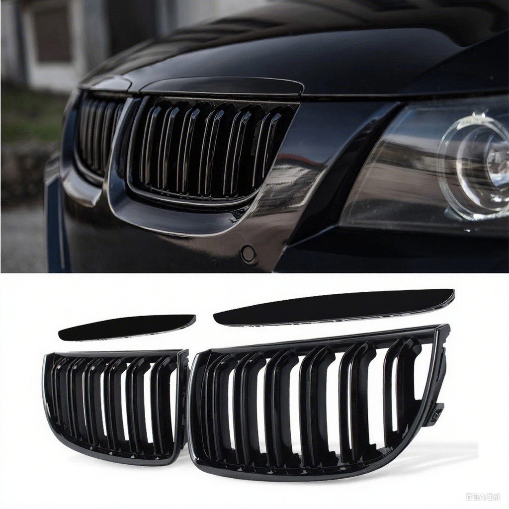Kfz-Schmutzfänger BMW 3er E90 E91 (2004-2008): Nieren Grill, GLANZ SCHWARZ, Doppelsteg​