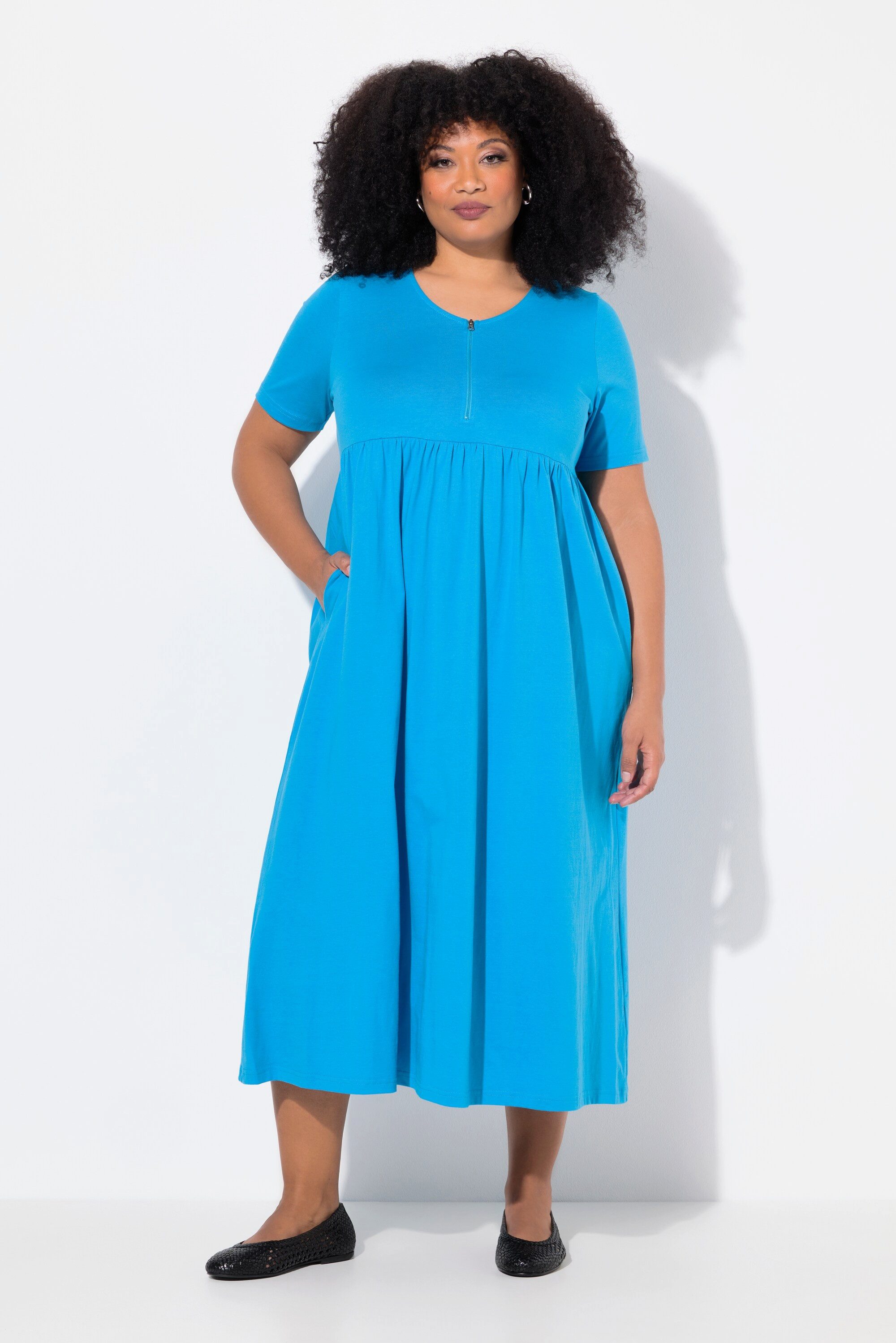 Ulla Popken Maxikleid Maxikleid A-Linie Zipper V-Ausschnitt Halbarm günstig online kaufen